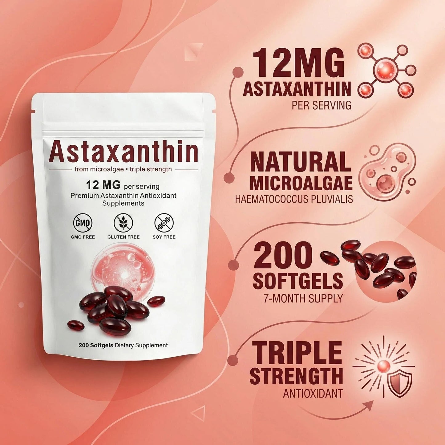 Biduka Astaxanthin 12mg Softgel, 200 Count