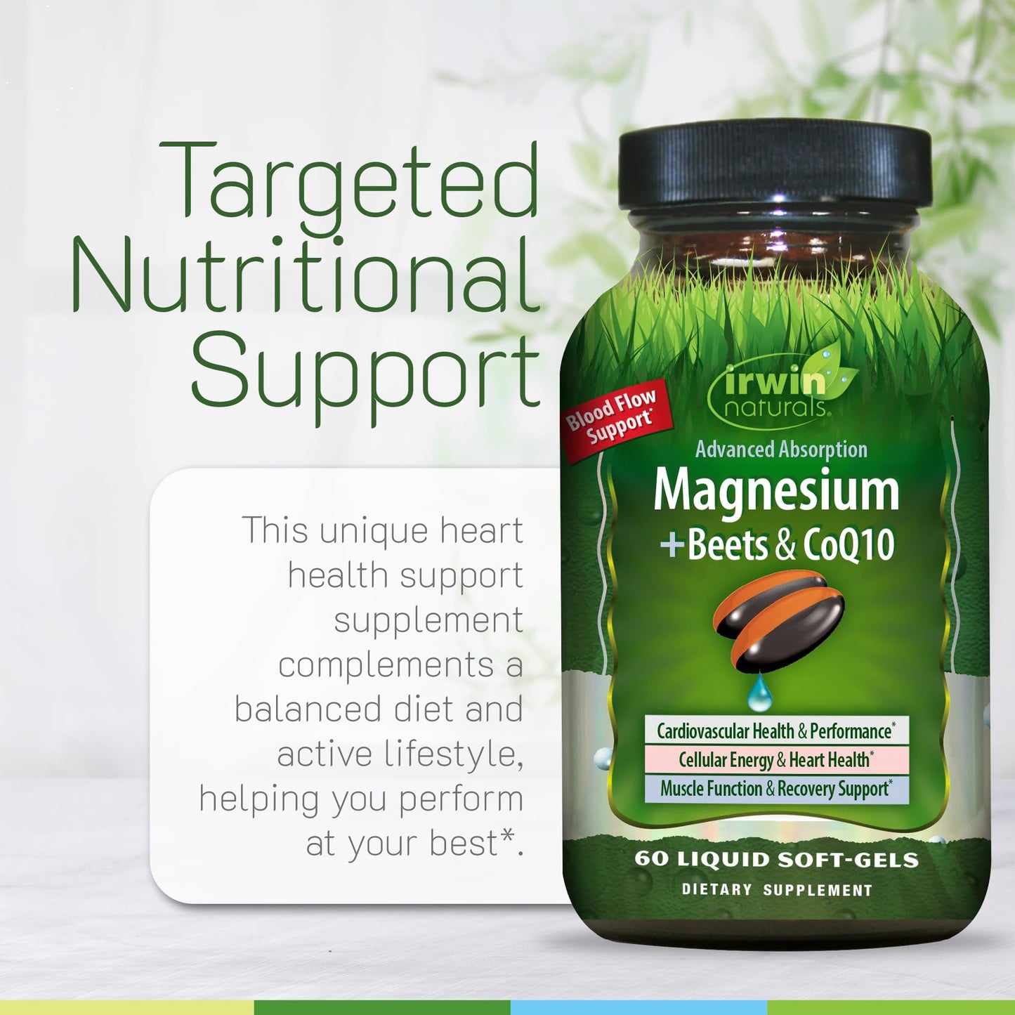 Irwin Naturals Magnesium + Beets & CoQ10 Heart Beet Root Softgels 60
