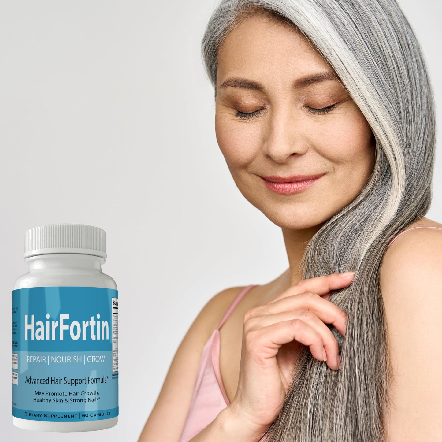 nutra4health LLC Hairfortin Advanced Hair Growth Vitamins and Minerals - Extra Strength Formula for Hair, Skin, and Nails with Biotin - Gluten Free, 60 Capsules