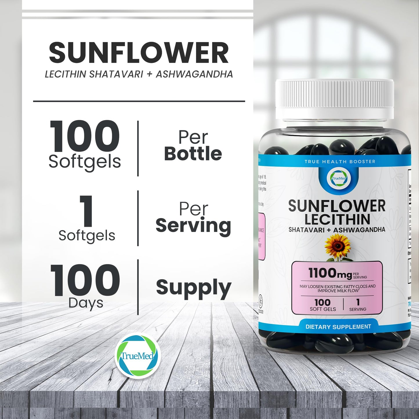 TRUEMED Sunflower Lecithin, Shatavari & Ashwagandha 1100 mg Softgels, 100