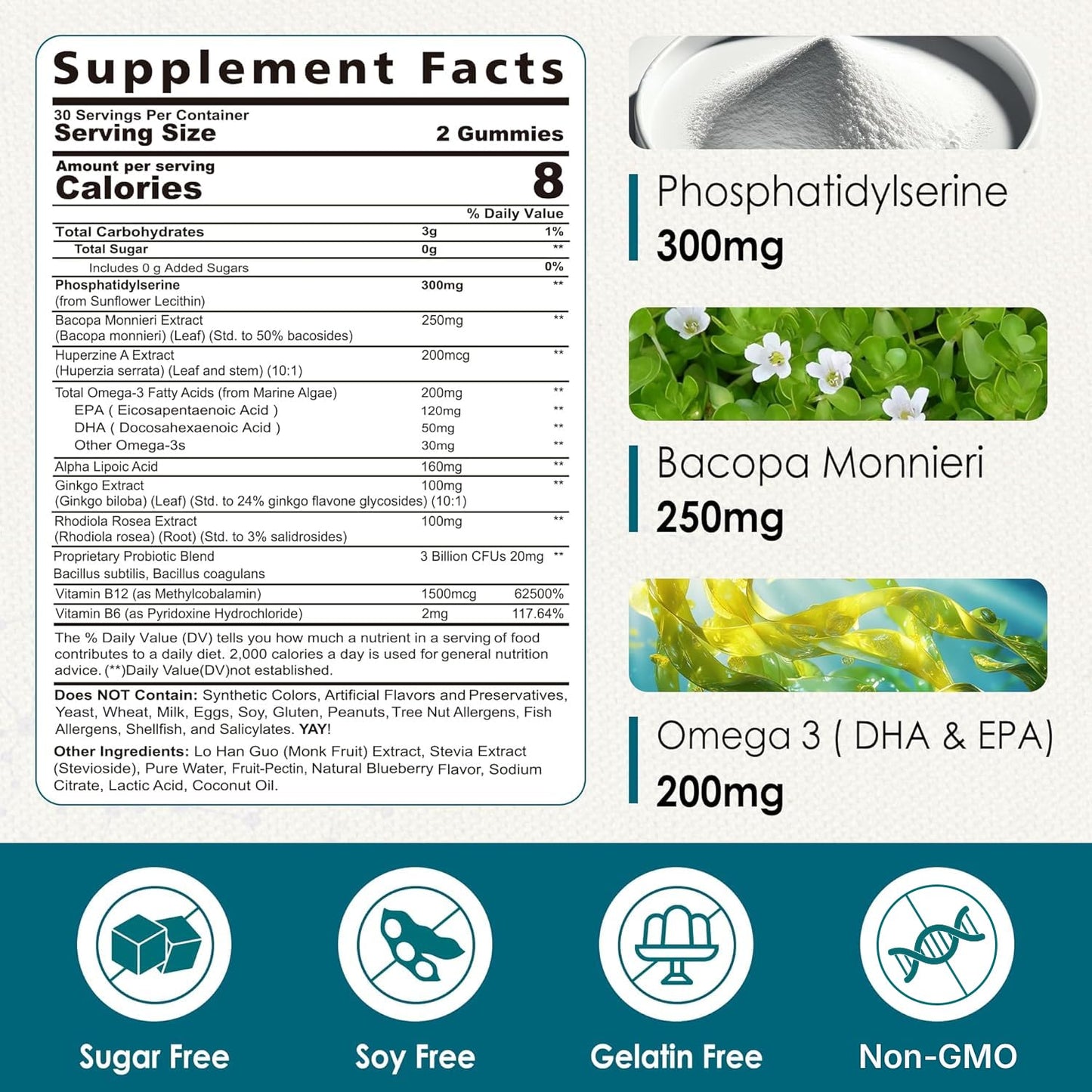 Nextdia Phosphatidylserine Nootropic Brain Supplement Gummies, 120 Count