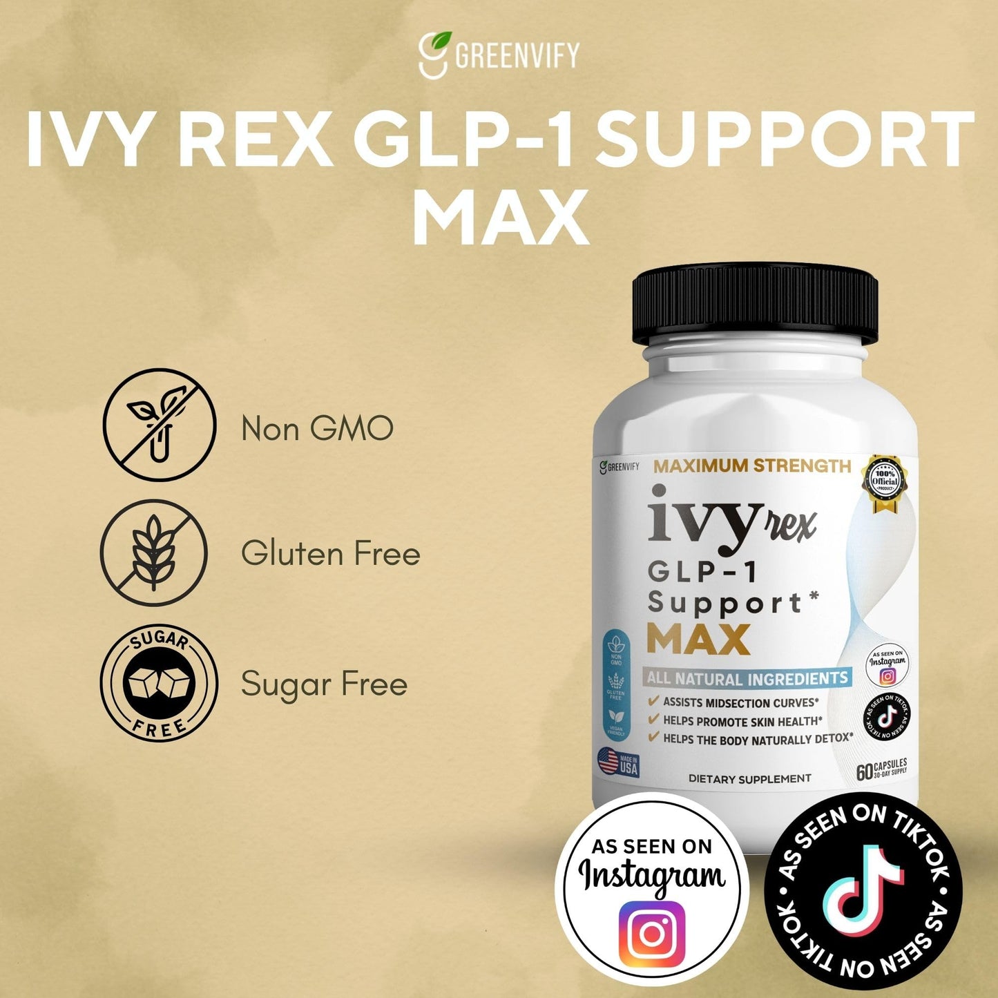 GREENVIFY Ivy rex GLP-1 Support MAX, 60 Capsules