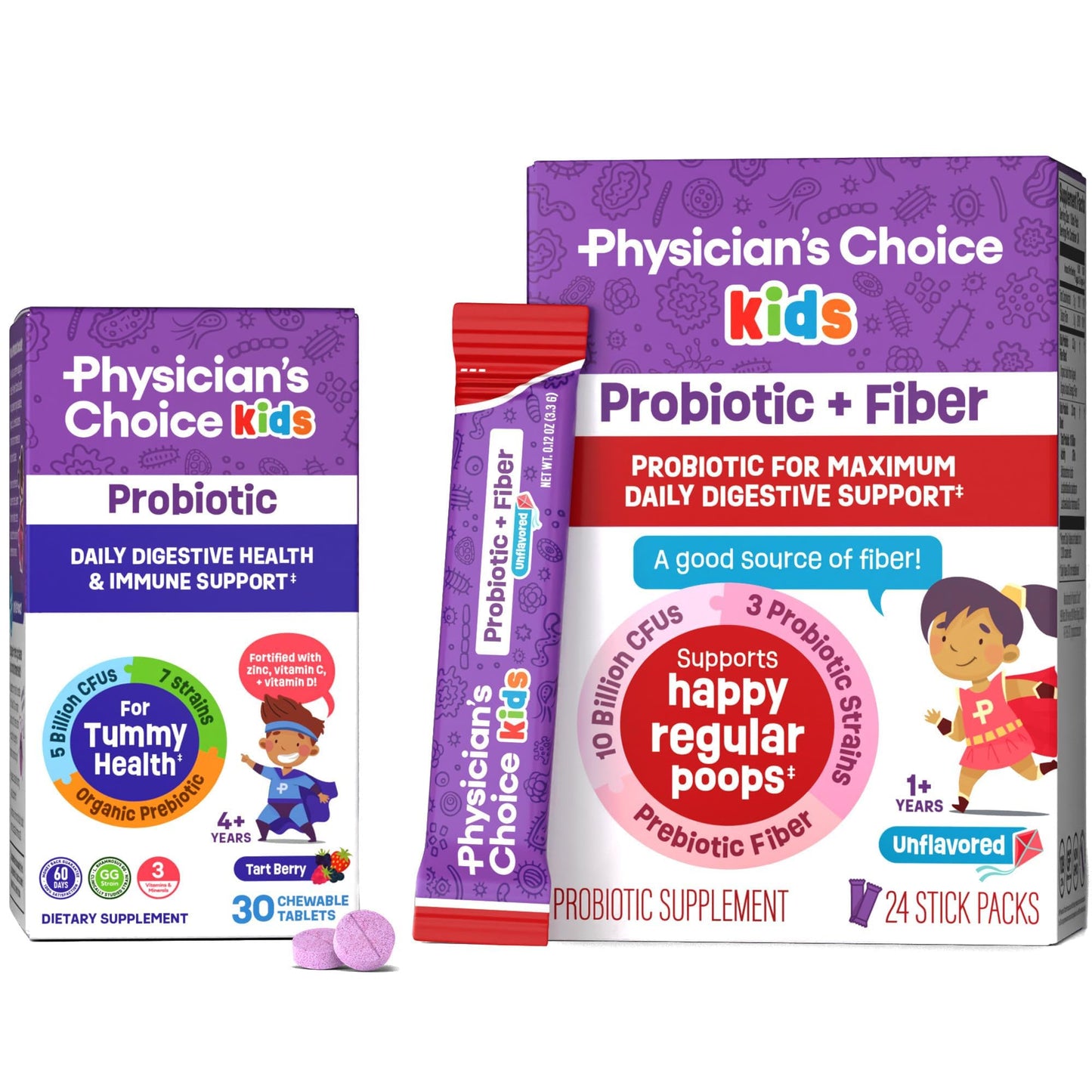 Physician's CHOICE Kids Happy Tummy Bundle Chewable 54 Count