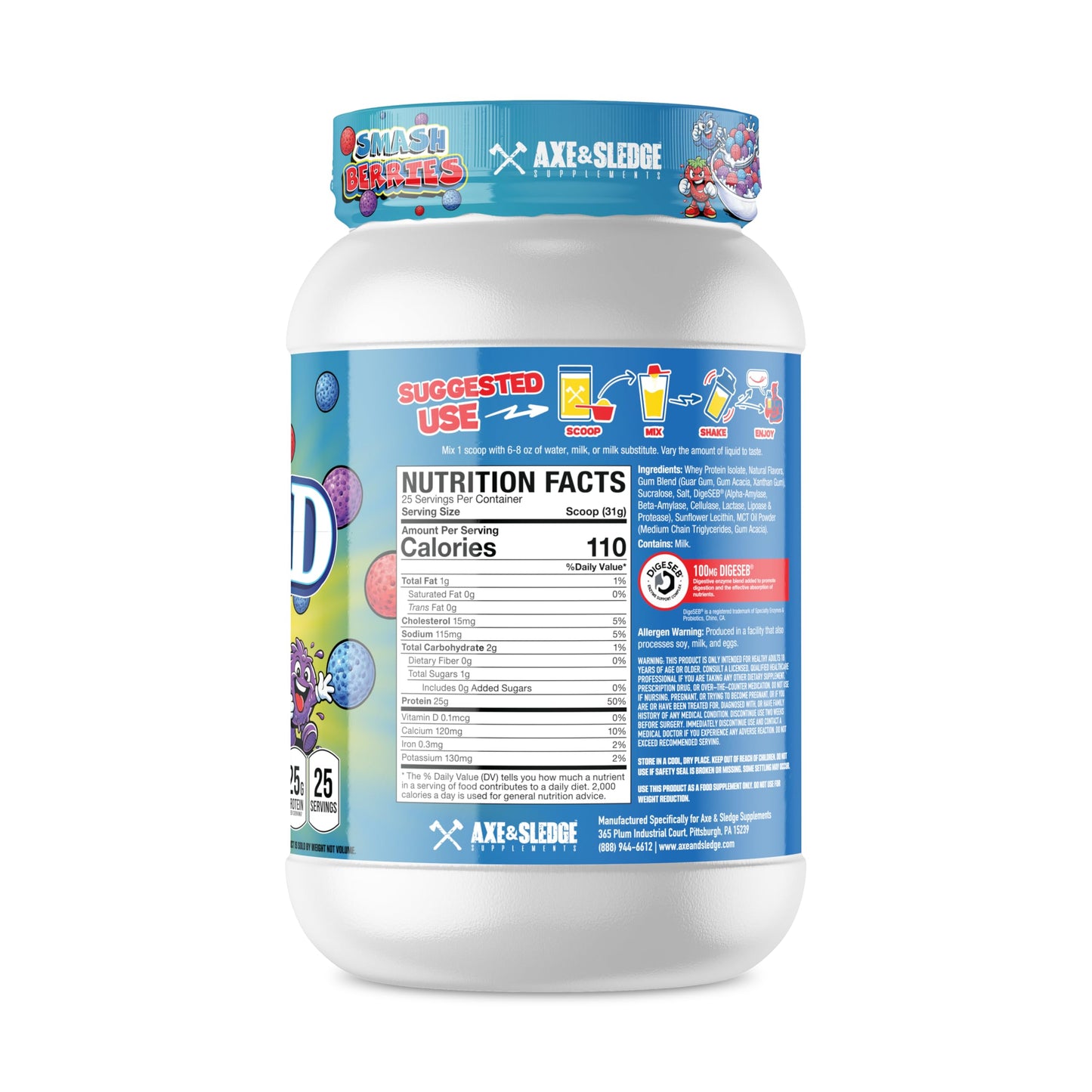 Axe & Sledge Farm Fed 100 Percent Whey Protein Isolate Protein Powder Smash Berries, 1.71 Pound