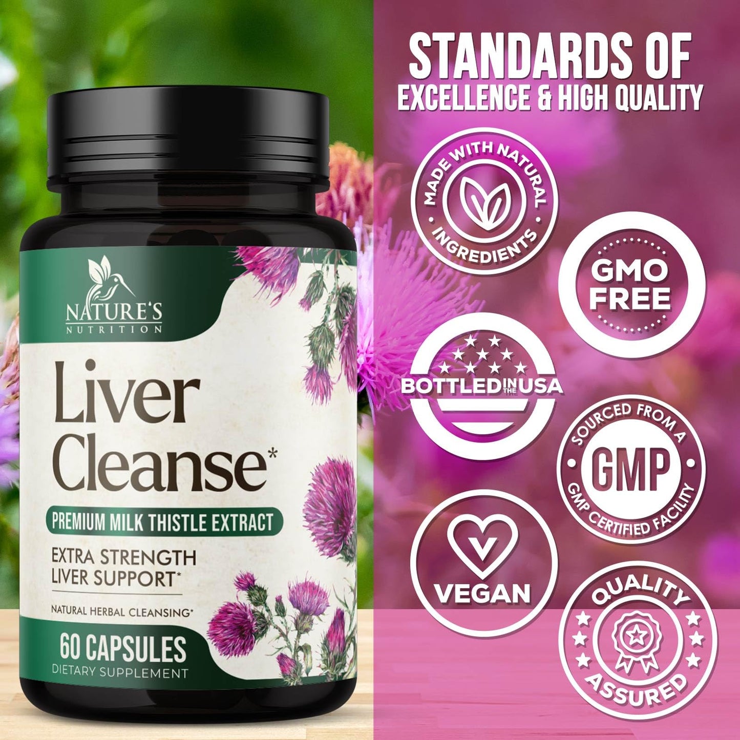 Nature's Nutrition Liver Cleanse Detox & Repair Formula - 20-in-1 Advanced Liver Support Capsules, 60 Count