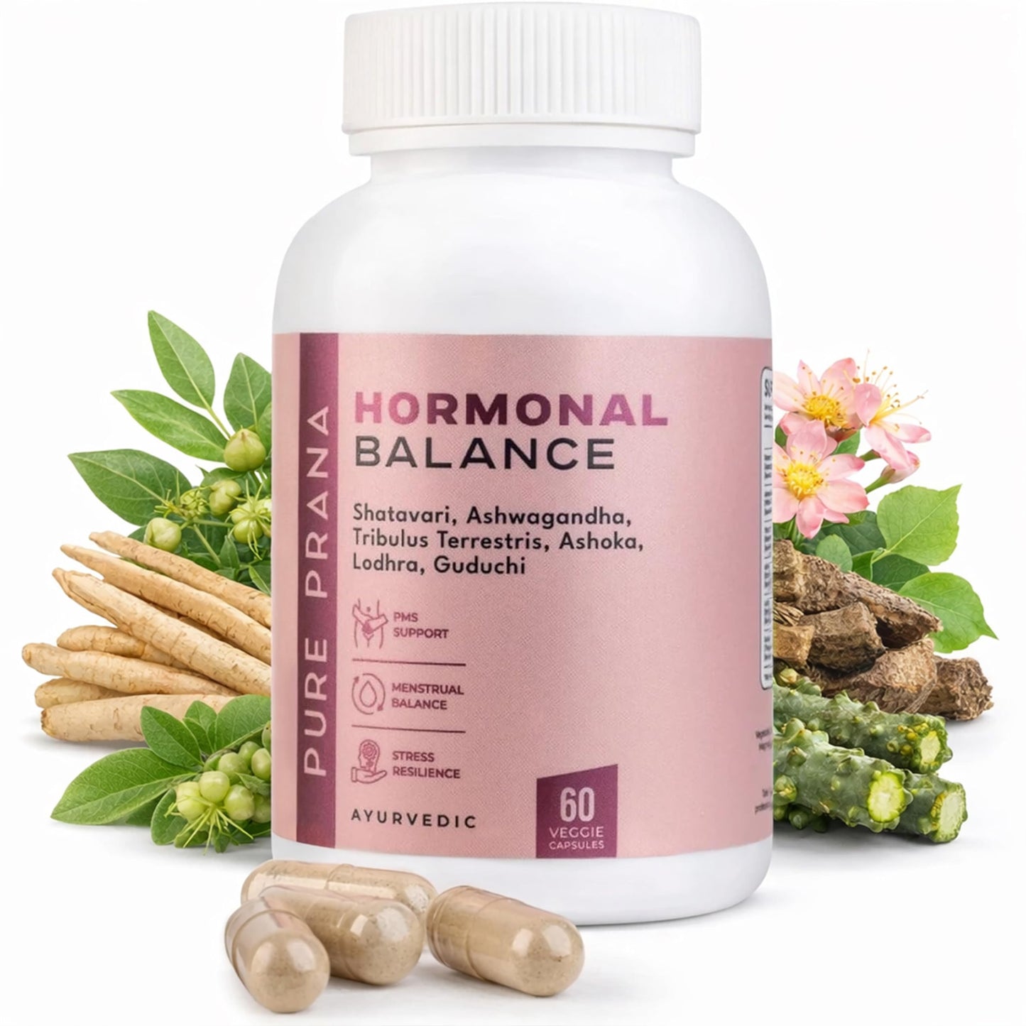 Pure Prana Ayurvedic Herbal Capsules for Women with Shatavari & Ashwagandha - Plant Based Daily Supplement for Routine Wellness, Vegan Friendly, 60 Capsules