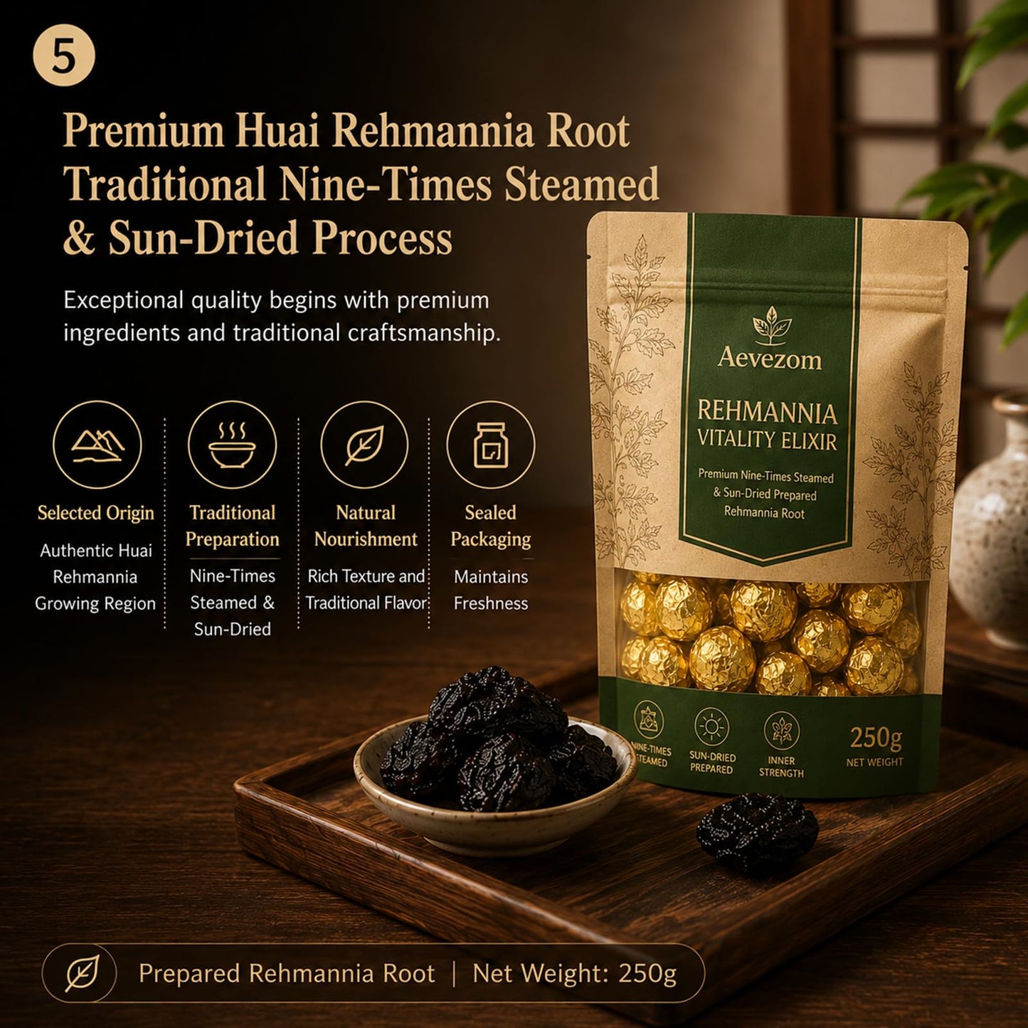Aevezom Rehmannia Root Nine-Times Steamed & Sun-Dried, Pure Natural Formula, Tablet, 1
