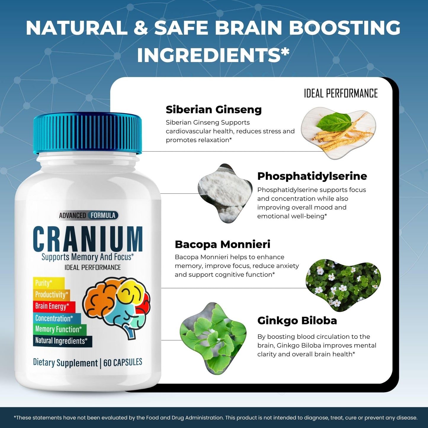 IDEAL PERFORMANCE Cranium Brain & Memory Supplement Capsule 60 Count