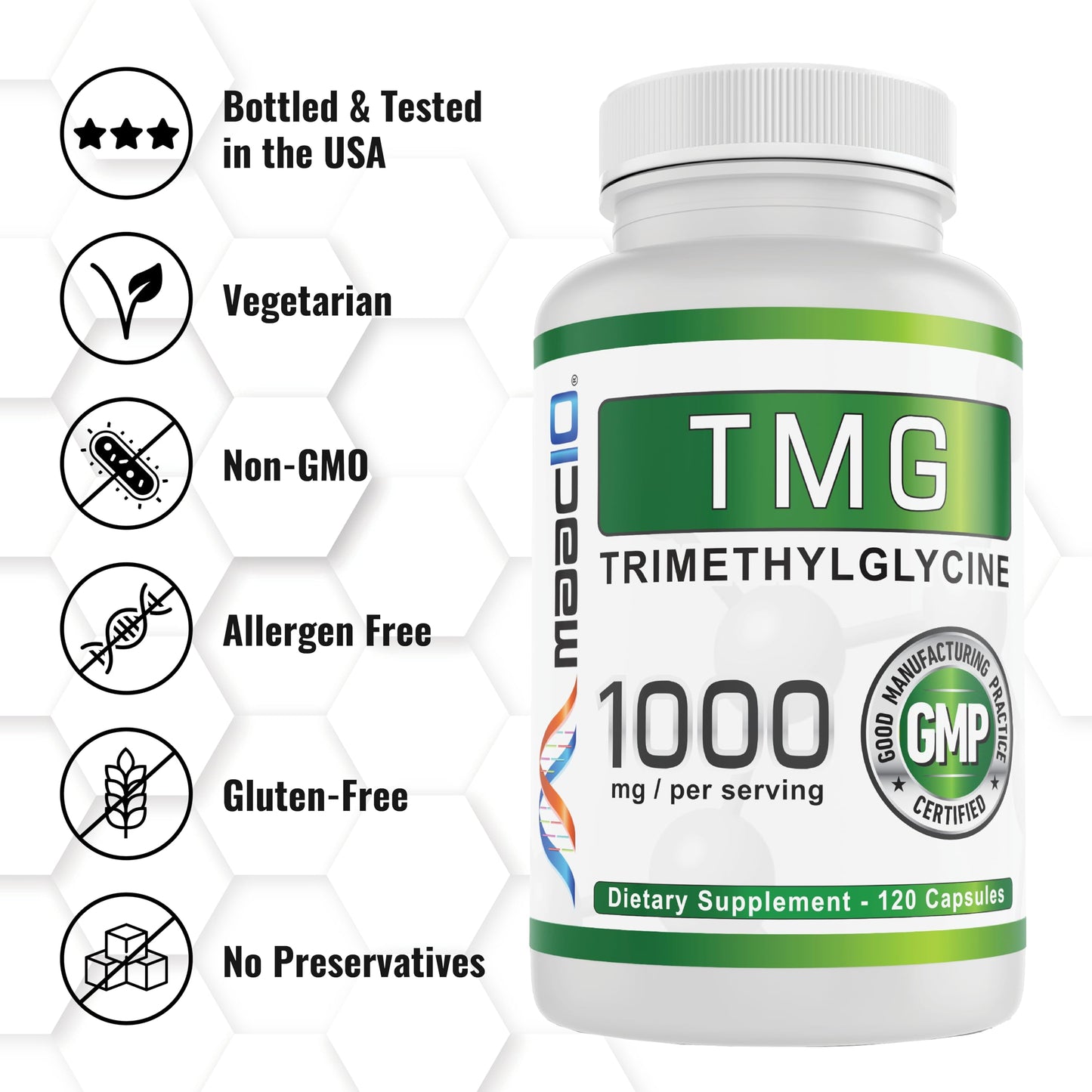 MAAC10 TMG 1000 mg NSF Certified Supplement for Healthy Aging, 120 Capsules
