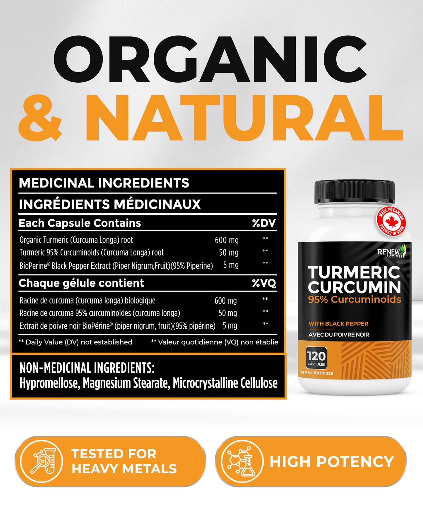 Renew Actives Turmeric Curcumin with Black Pepper, 600 mg Turmeric Root, 100 mg Curcuminoids per 2 Capsules, Supports Digestion, Liver Health, Joint Mobility, 120 Capsules