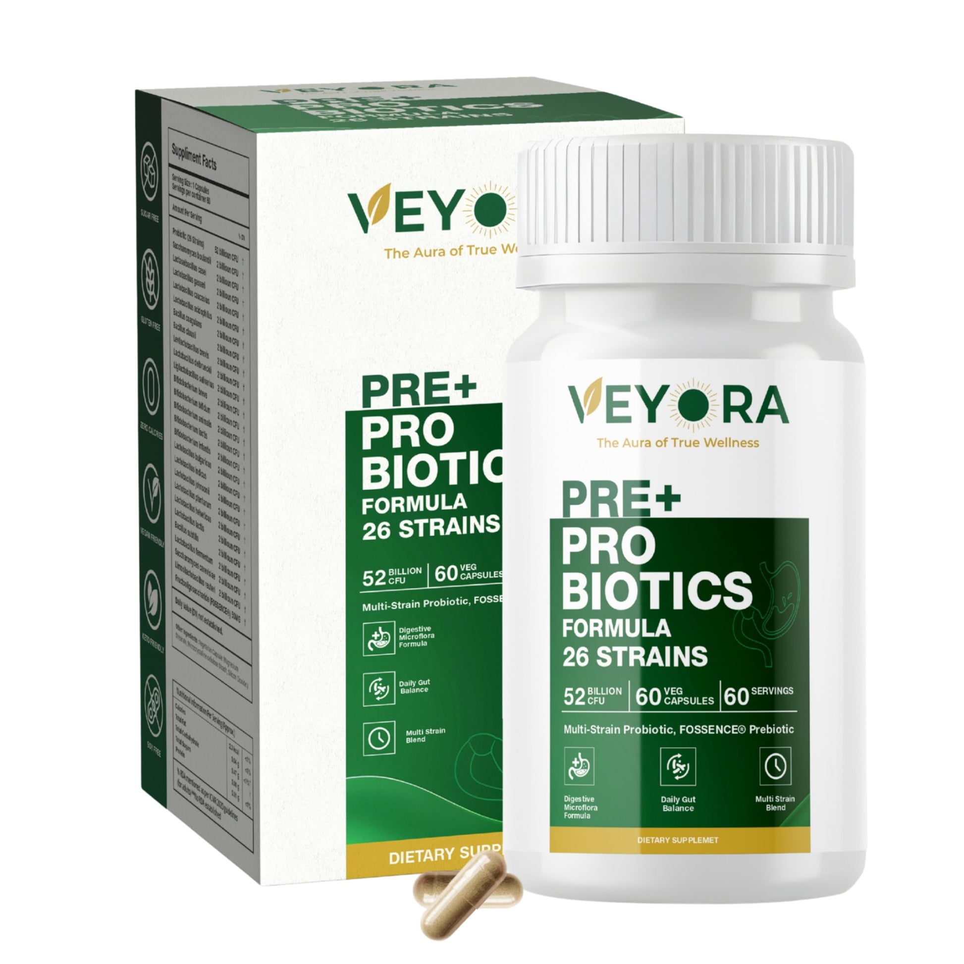 VEYORA Pre + Probiotic Capsules, 60 Count