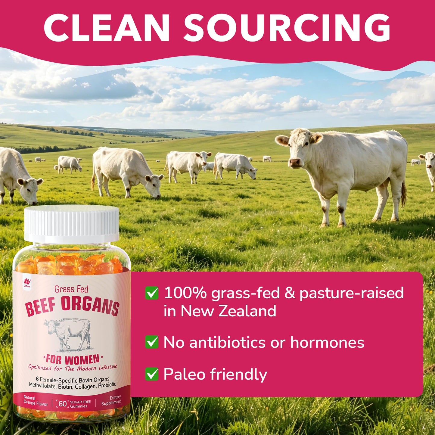 LILICARE Beef Organ Supplement for Women Gummies 120