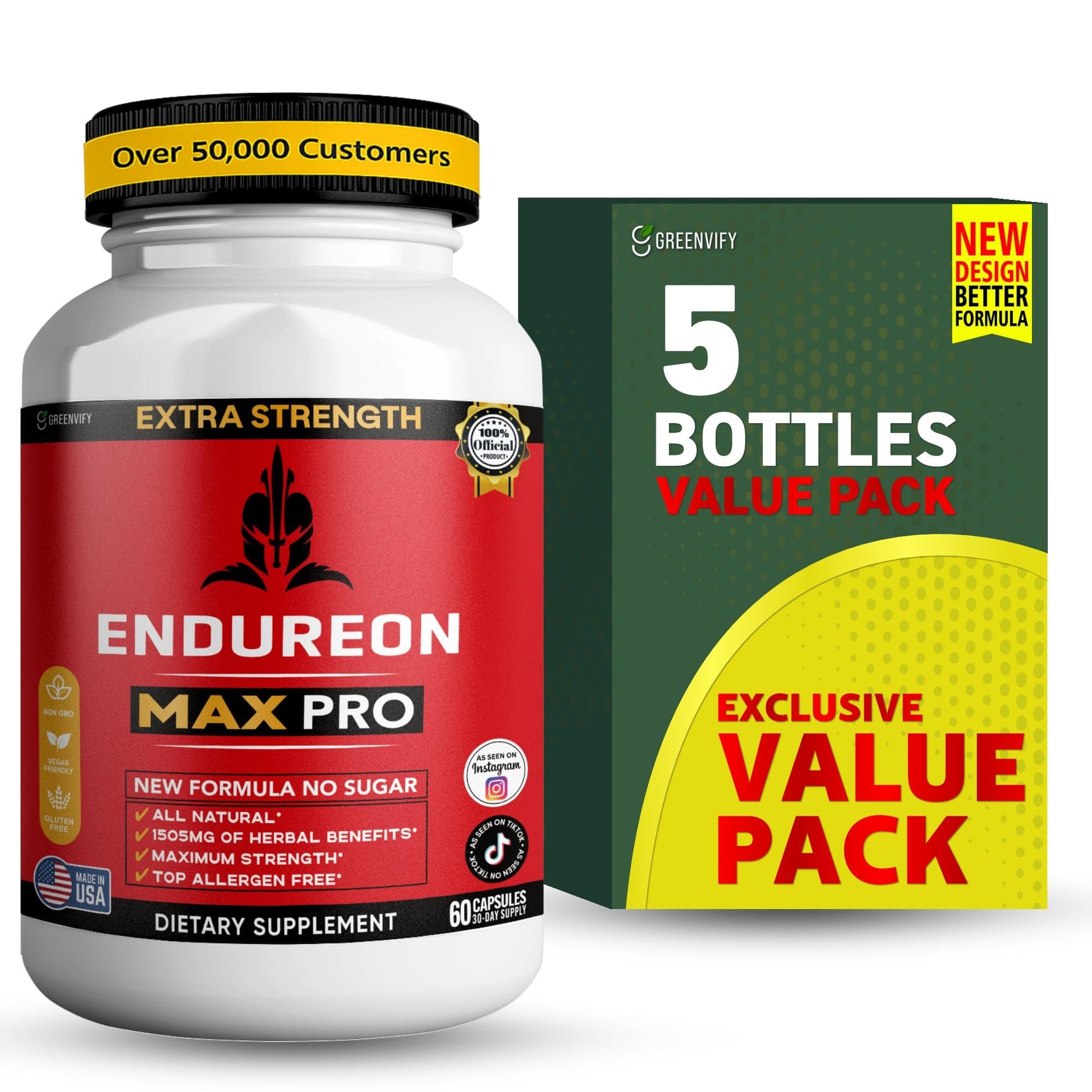 GREENVIFY Endureon MAX PRO Dietary Supplement, Organic Maca Root, 60 Capsules