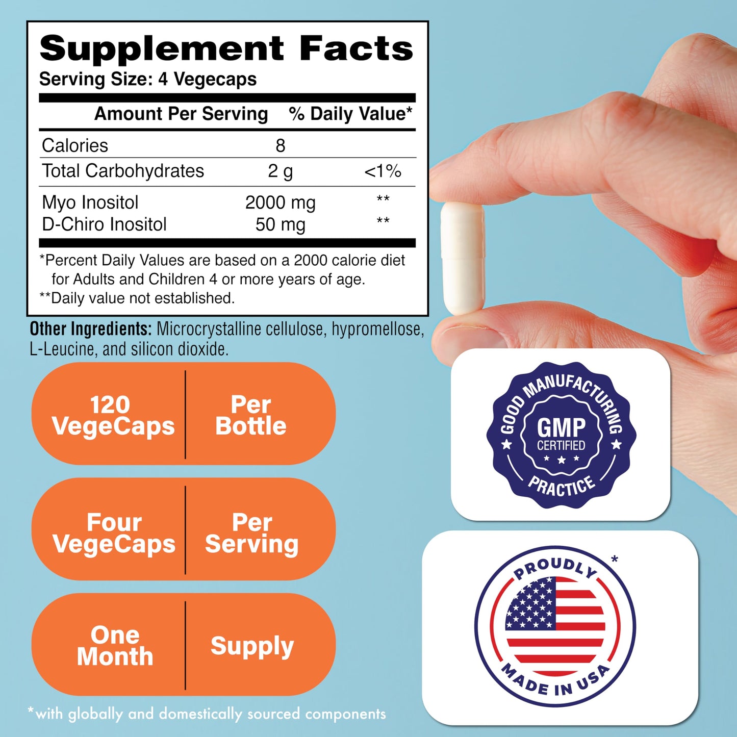 Health Thru Nutrition OVARIS Ovarian Health Complex Inositol 40:1 Myo to D-Chiro Capsule 120 Count