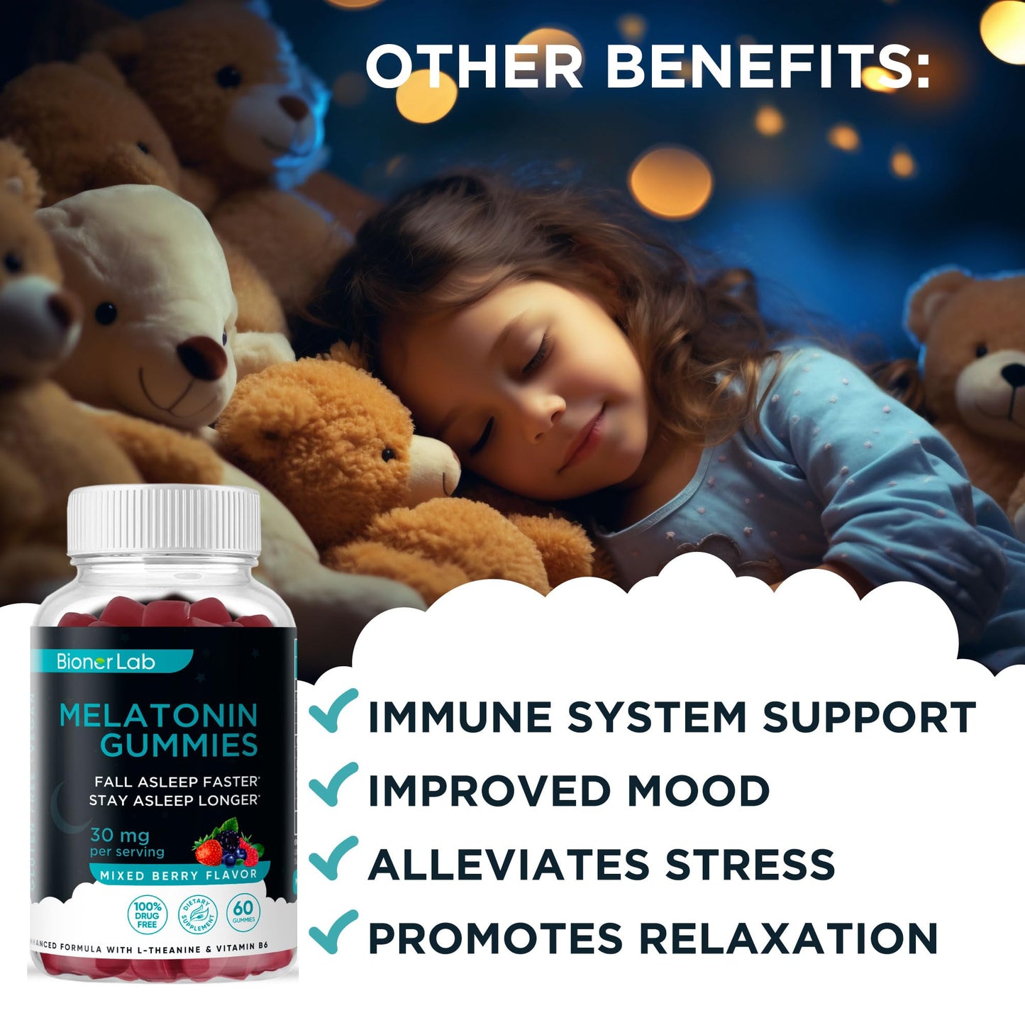 BionerLab Melatonin Gummies Gummy 60 Count
