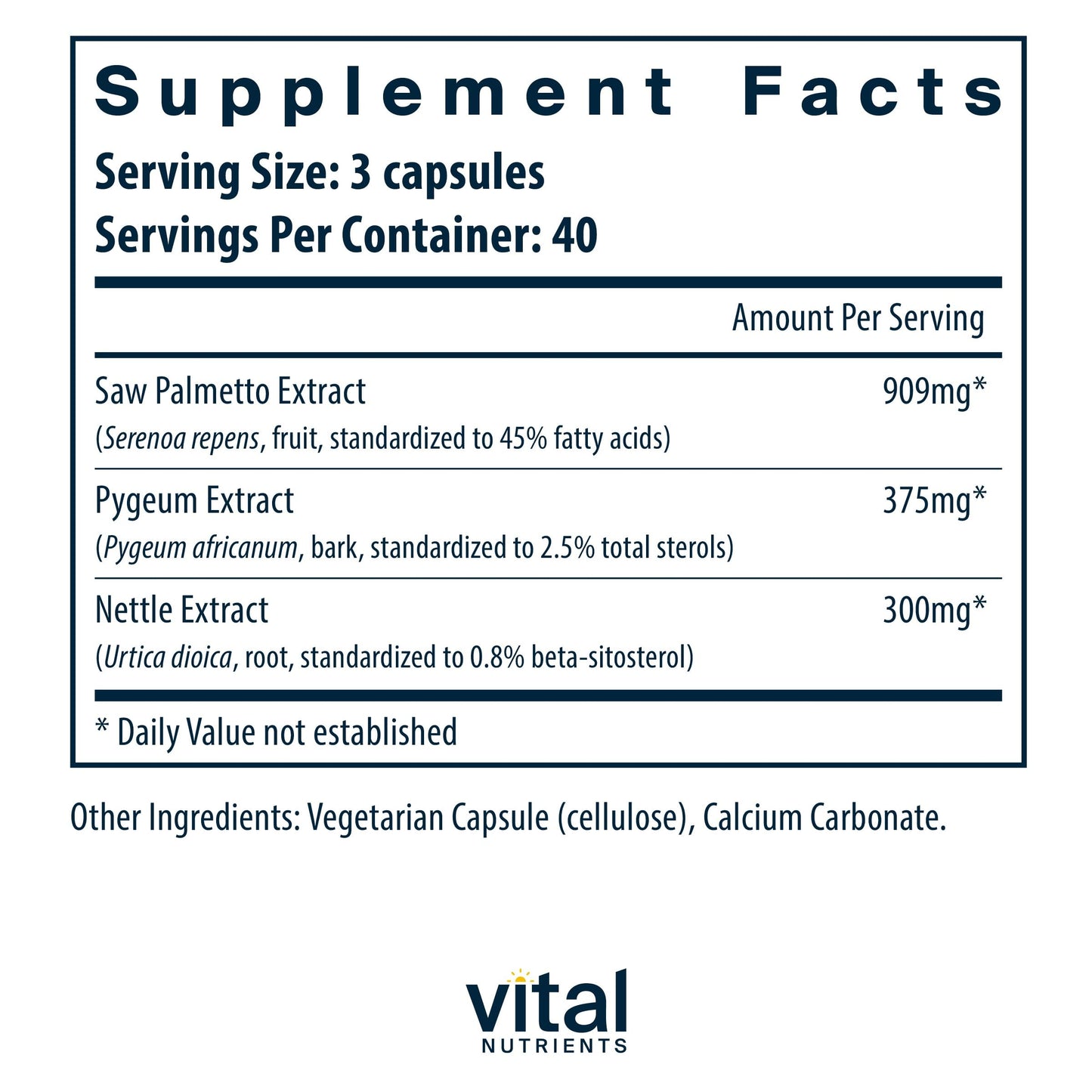 Vital Nutrients Saw Palmetto with Pygeum & Nettle Root, 120 Capsules