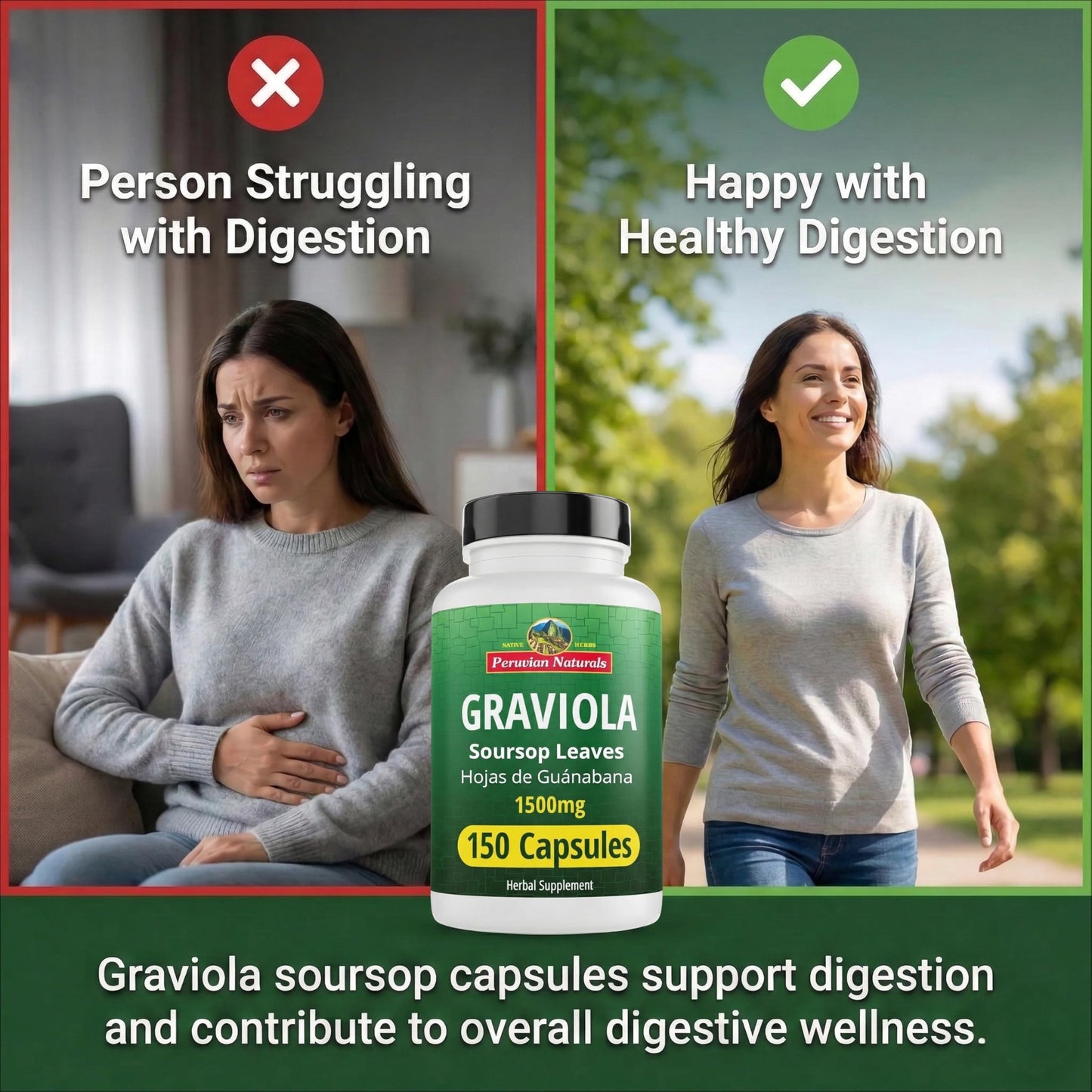 Peruvian Naturals Graviola Capsules 1500 mg Soursop Leaf Extract, 300 Count