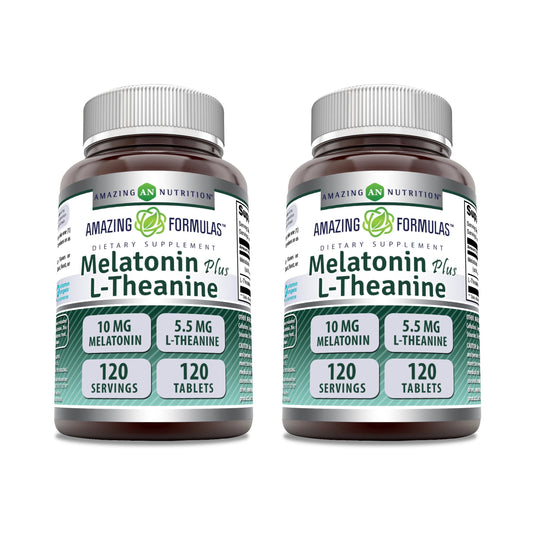 Amazing Nutrition Melatonin 10 mg plus L-Theanine 5.5 mg Supplement, Tablet, 1 Count