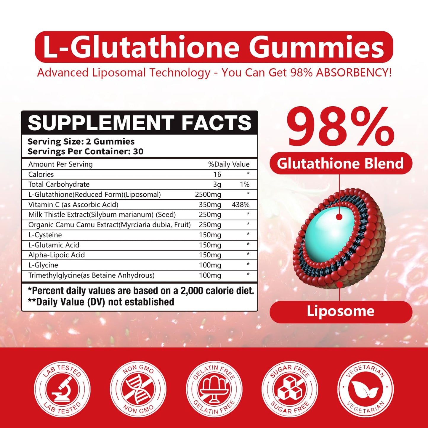 Oakevlp Liposomal Glutathione 2500mg Gummies, 60 Count