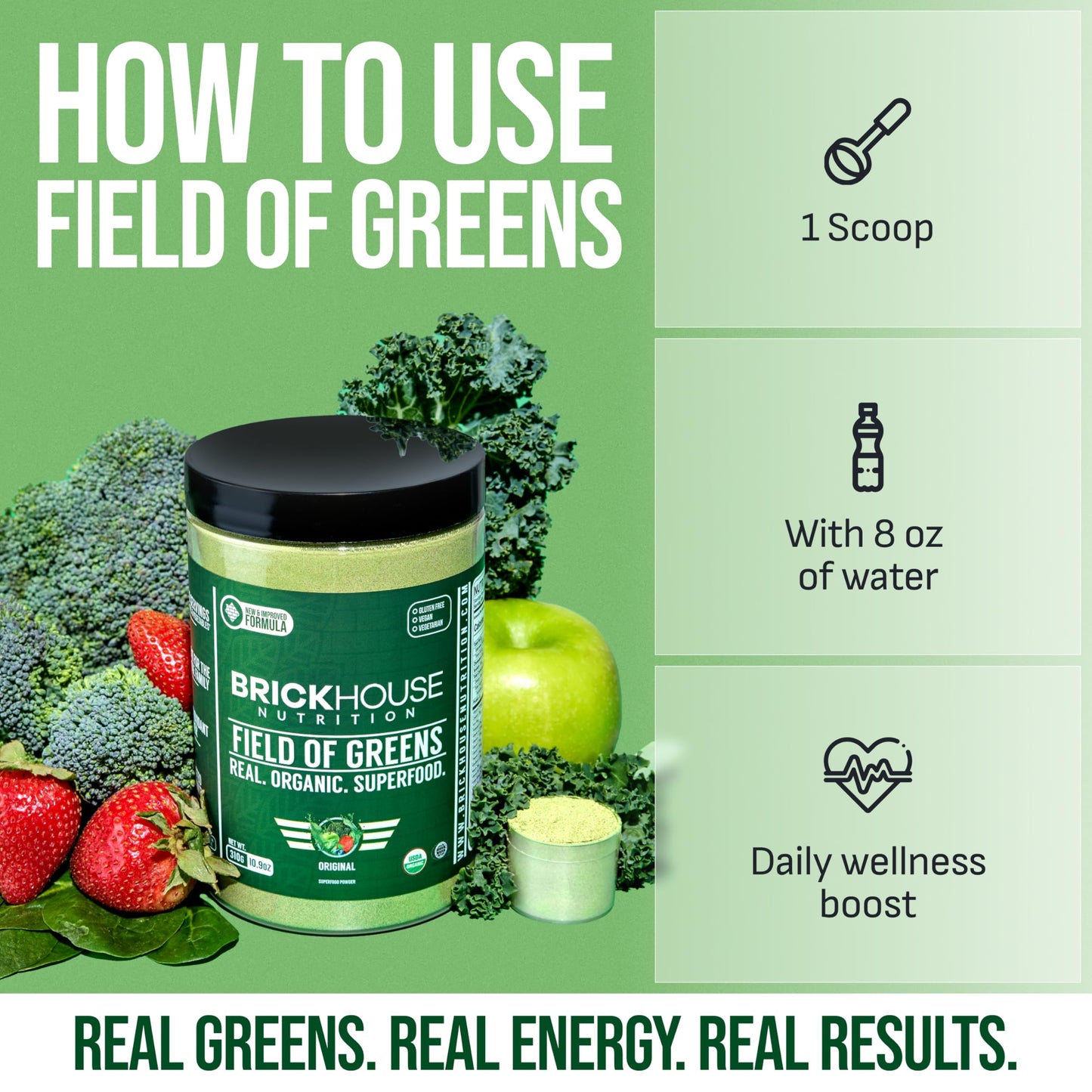 Brickhouse Nutrition Field of Greens Super Greens Powder 10.9 Ounces