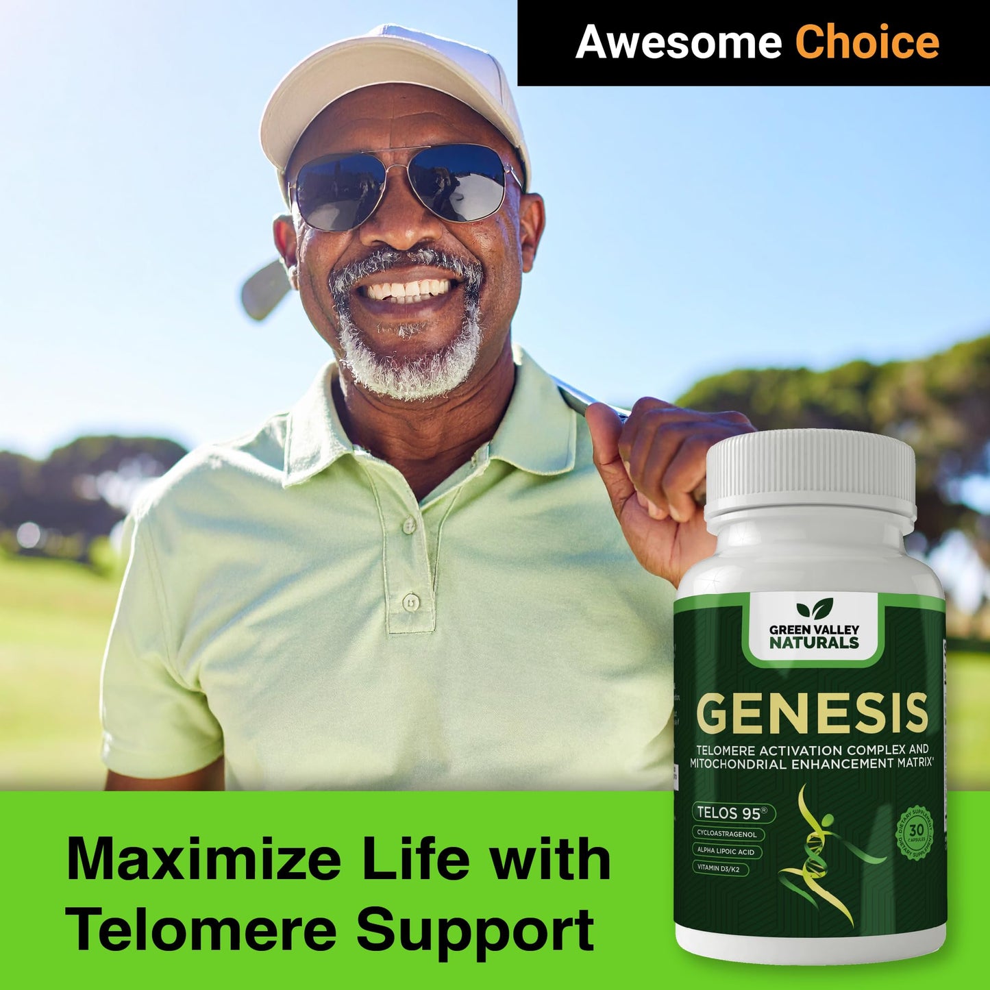GREEN VALLEY NATURALS Genesis Telomere Length Supplement Capsule 60 Count