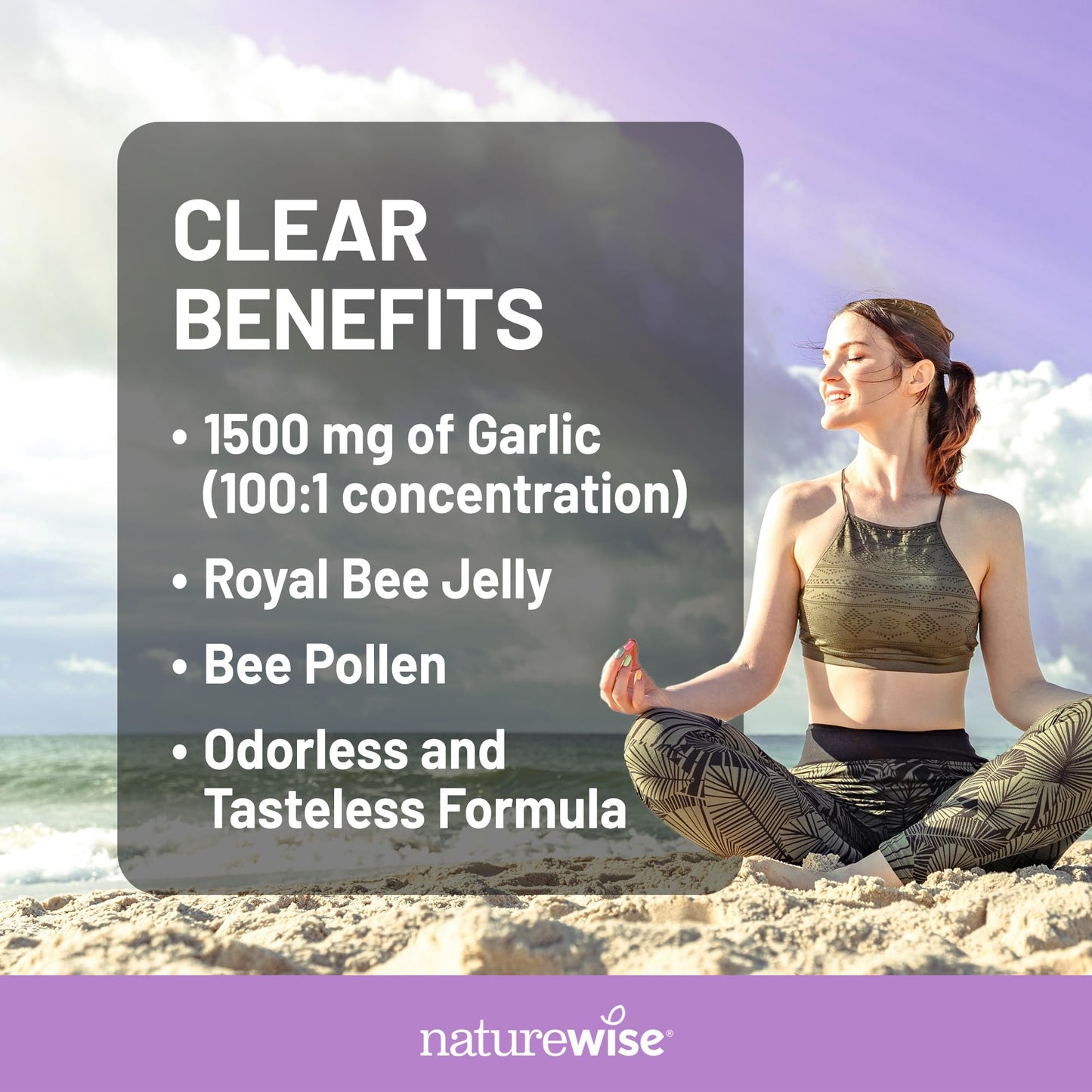 NatureWise Odorless Garlic Pills - with Royal Bee Jelly & Pollen - Herbal Supplement for Heart Health + Immune System + Antioxidants - Gluten Free, Non-GMO Softgels, 60 Count