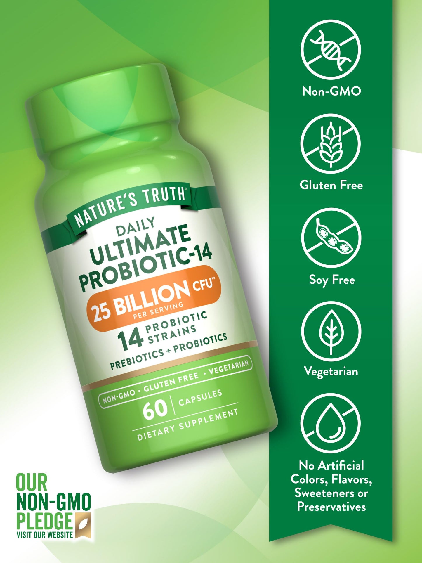 Nature's Truth Probiotics for Men and Women, 25 Billion CFU, 14 Strains, 60 Capsules