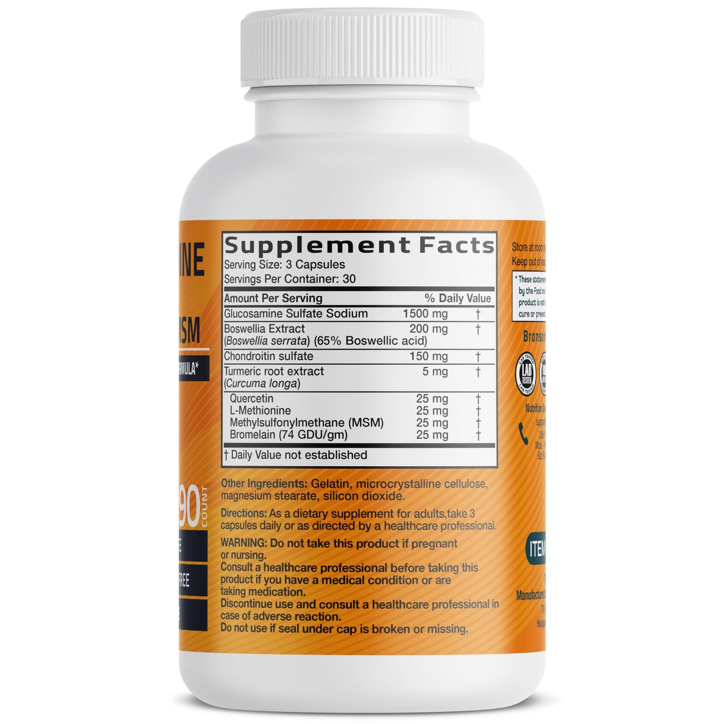 Bronson Glucosamine Chondroitin Turmeric & MSM Joint Support Capsules 90 Count