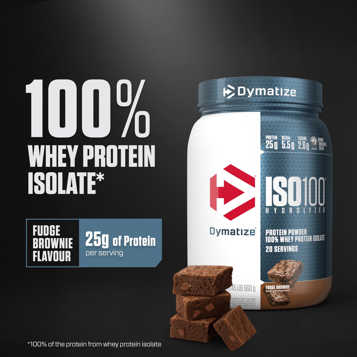 Dymatize ISO100 Whey Protein Isolate Powder Fudge Brownie, 1.45 lb