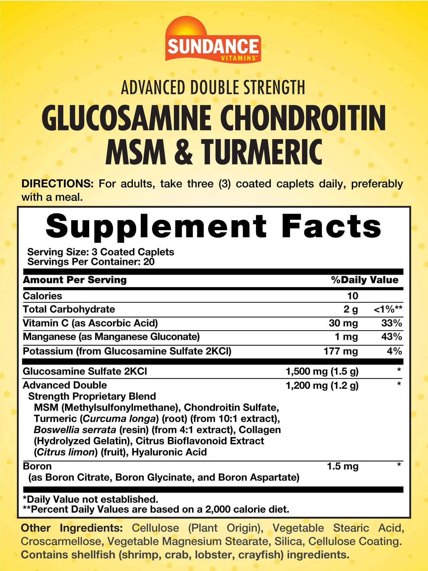 Sundance Glucosamine Chondroitin MSM and Turmeric Caplets 60 Count
