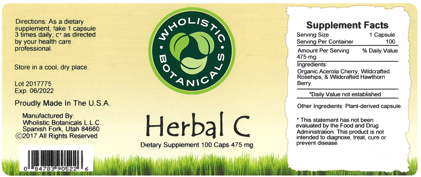 Wholistic Botanicals Vitamin C Capsule, 100 Capsules