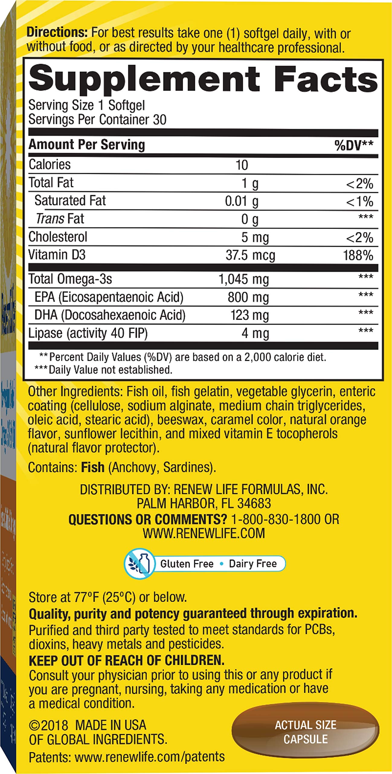 Renew Life Norwegian Gold Adult Fish Oil - Super Critical Omega, Fish Oil Omega-3 Supplement - Gluten & Dairy Free, 30 Tablets