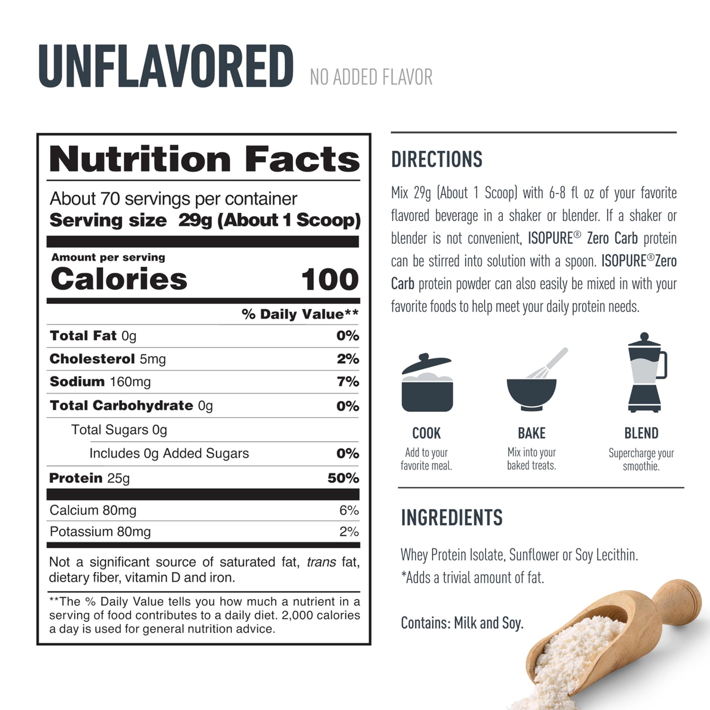 Isopure 100% Pure Whey Isolate Protein Powder, Zero Carb, Gluten-Free, Unflavored, 72 Servings