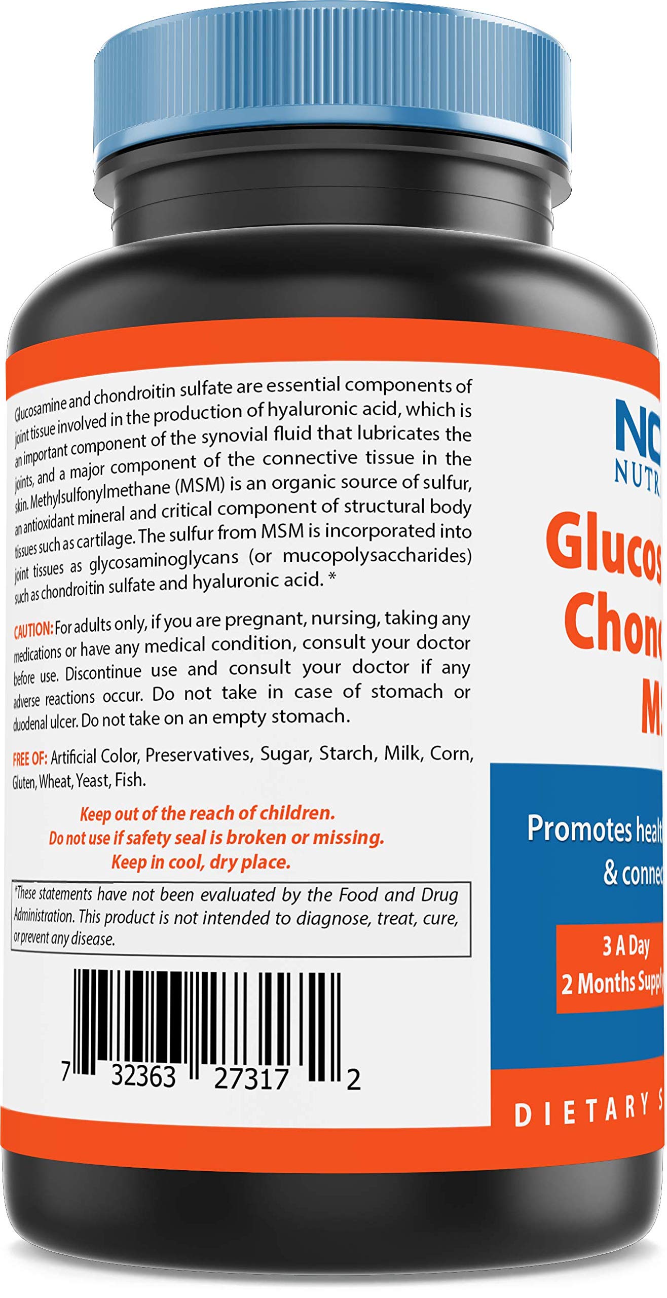 Nova Nutritions Triple Strength Glucosamine Chondroitin MSM 2600mg/Serving Capsules, 180 Count