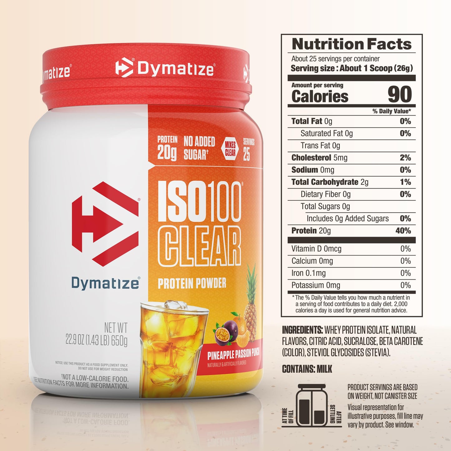 Dymatize ISO100 Clear Protein Powder, 100% Whey Isolate, Pineapple Passion, 22.9 oz