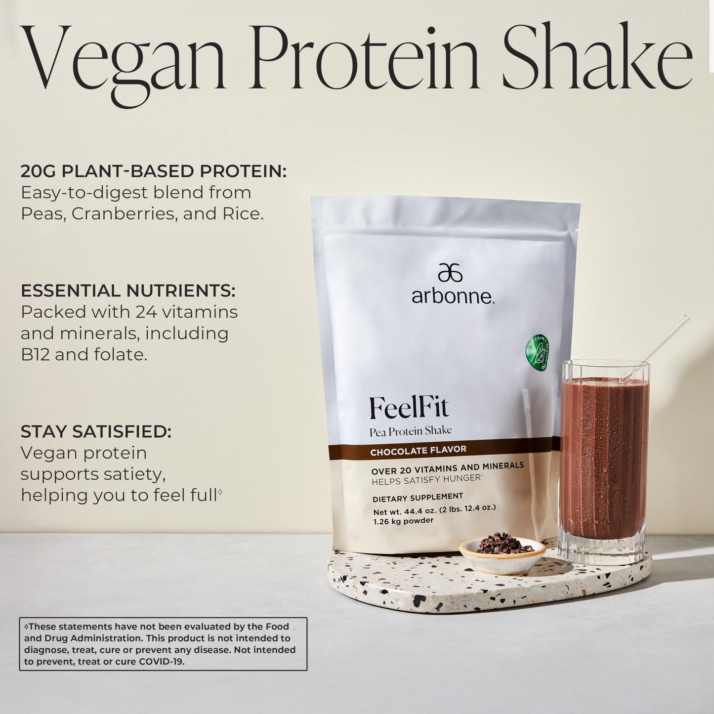 Arbonne FeelFit Pea Protein Powder Chocolate Flavor 30 Servings