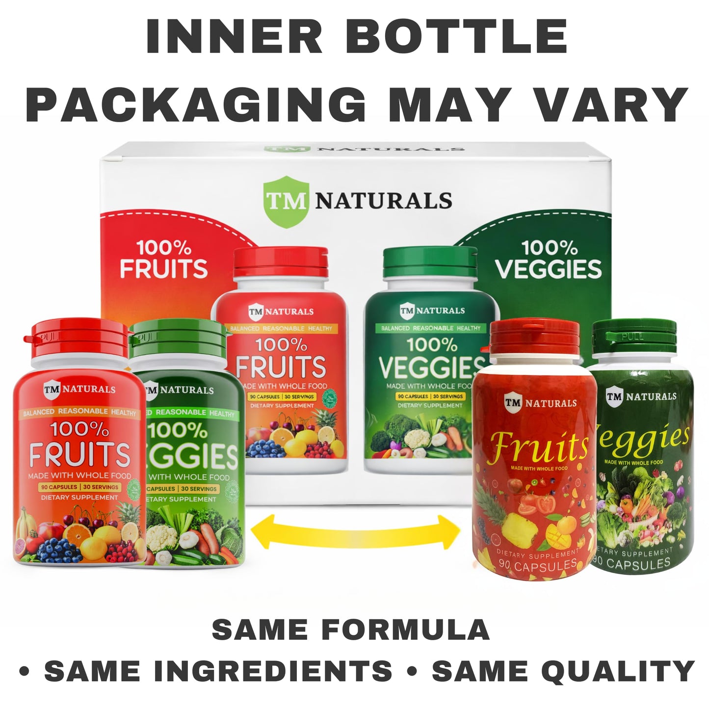 TM NATURALS Fruit and Veggies Supplement Vitamins for Men and Women - Super Fruits and Veggies Capsules, 180 Capsules