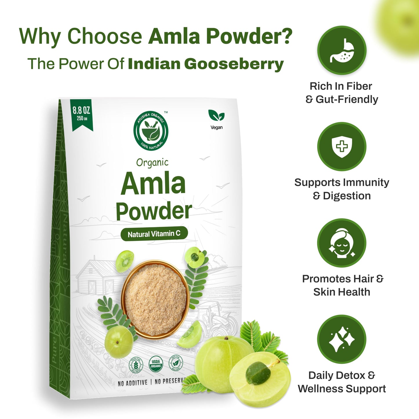 Ayushka Organic Superfoods Amla Berry Powder, 8.8 oz