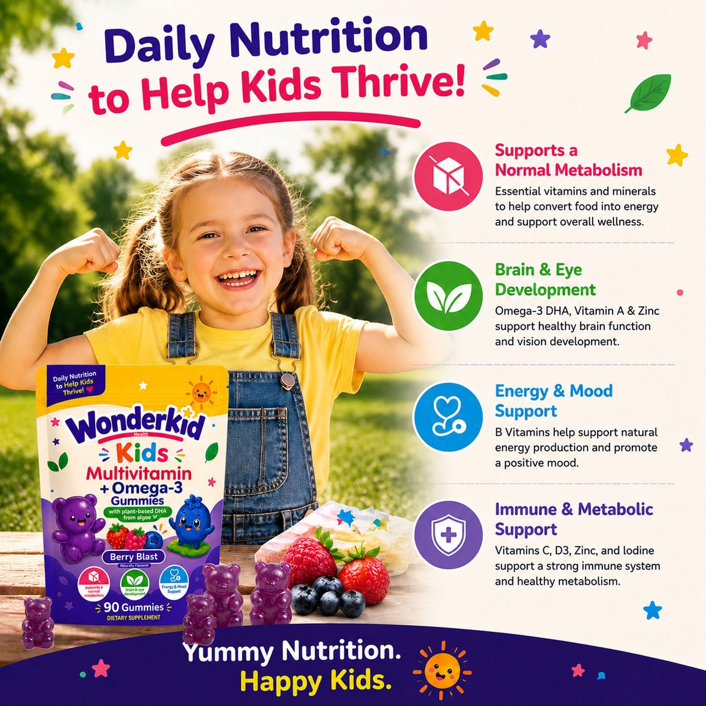 Velessa Organic Wonderkid Vitamin, Kids Multivitamin Gummies + Omega-3, 90 Count