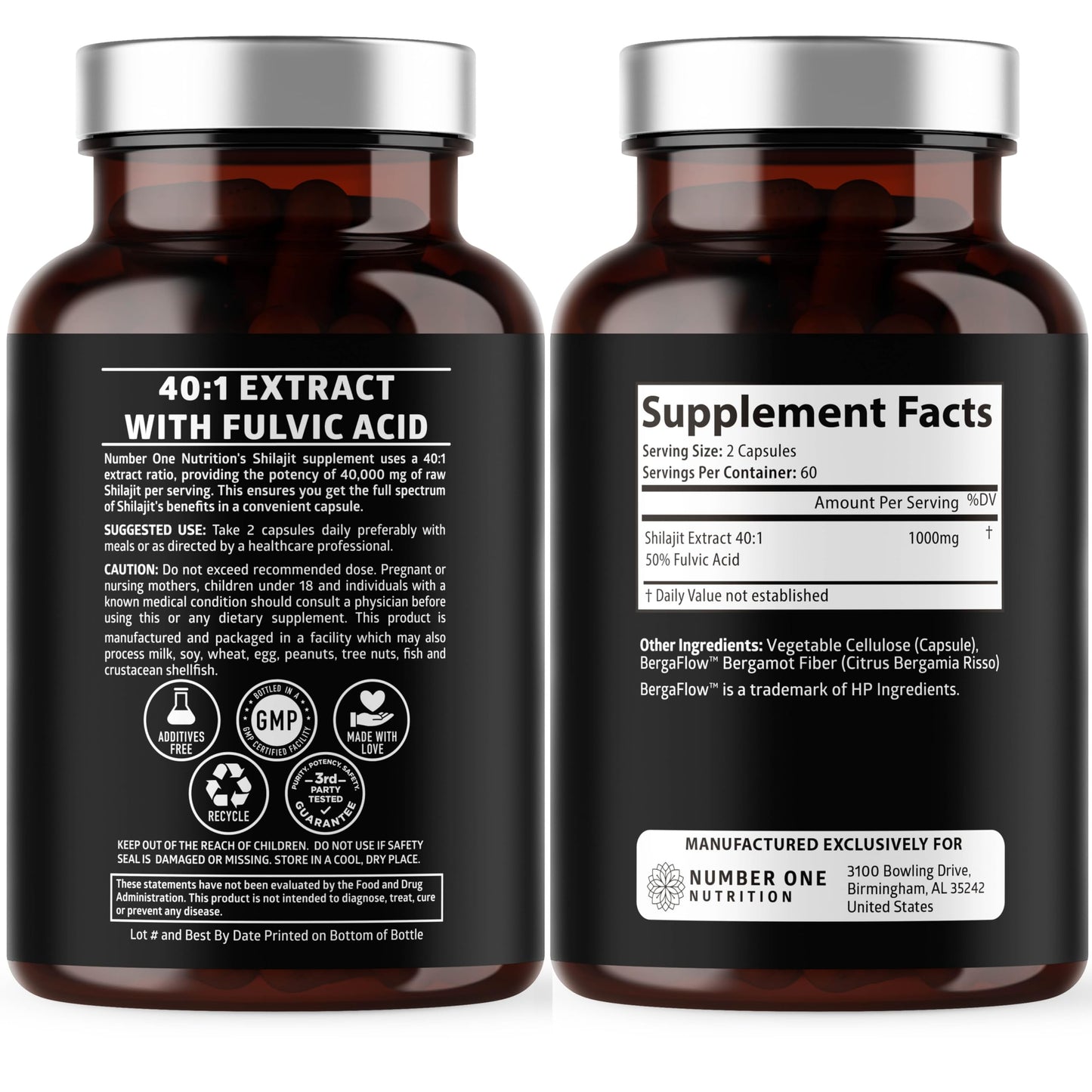 Number One Nutrition Pure Himalayan Shilajit Capsule 120 Count