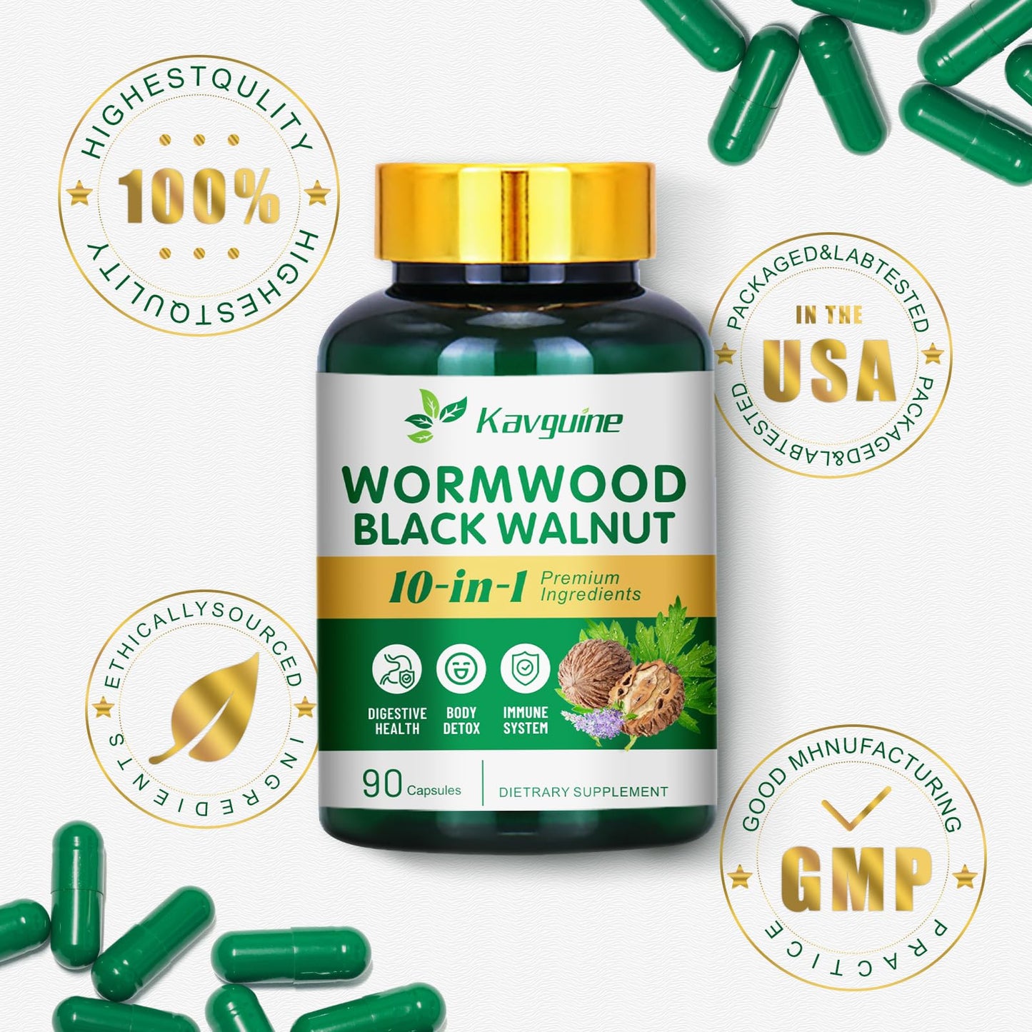Kavguine 10 in 1 Wormwood Capsules, 90 Capsules