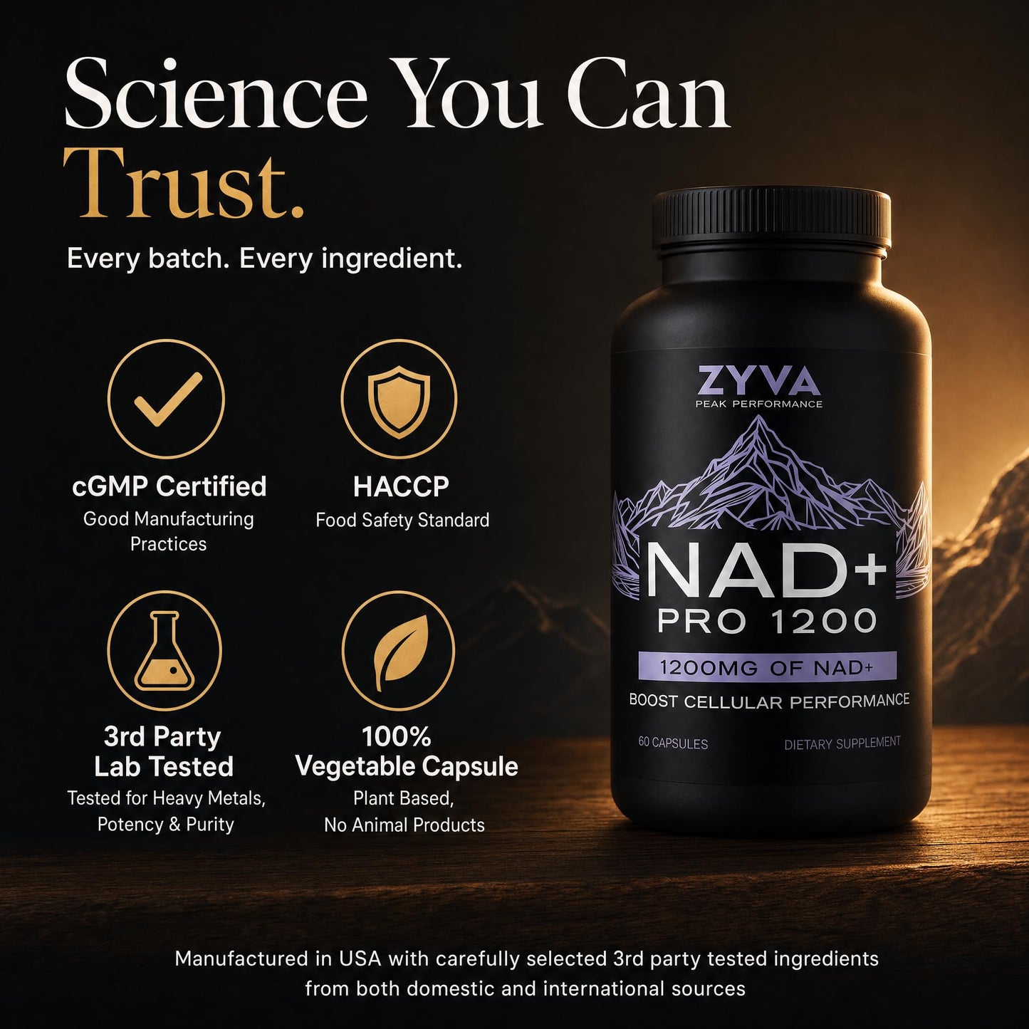 ZYVA Scientific NAD+ Pro 1200 High-Dose Direct NAD Plus Supplement, 60 Capsules