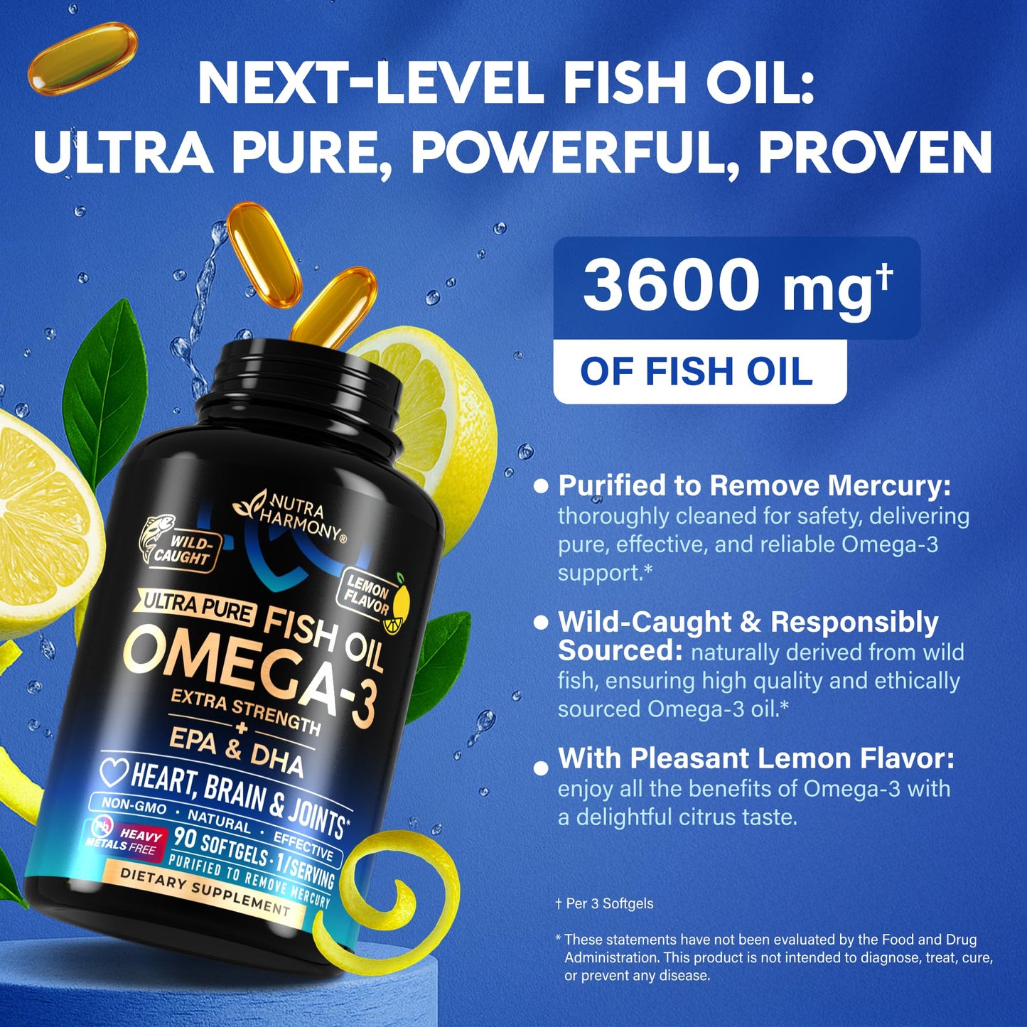 NUTRAHARMONY Omega 3 Fish Oil 3600 mg Softgels 90