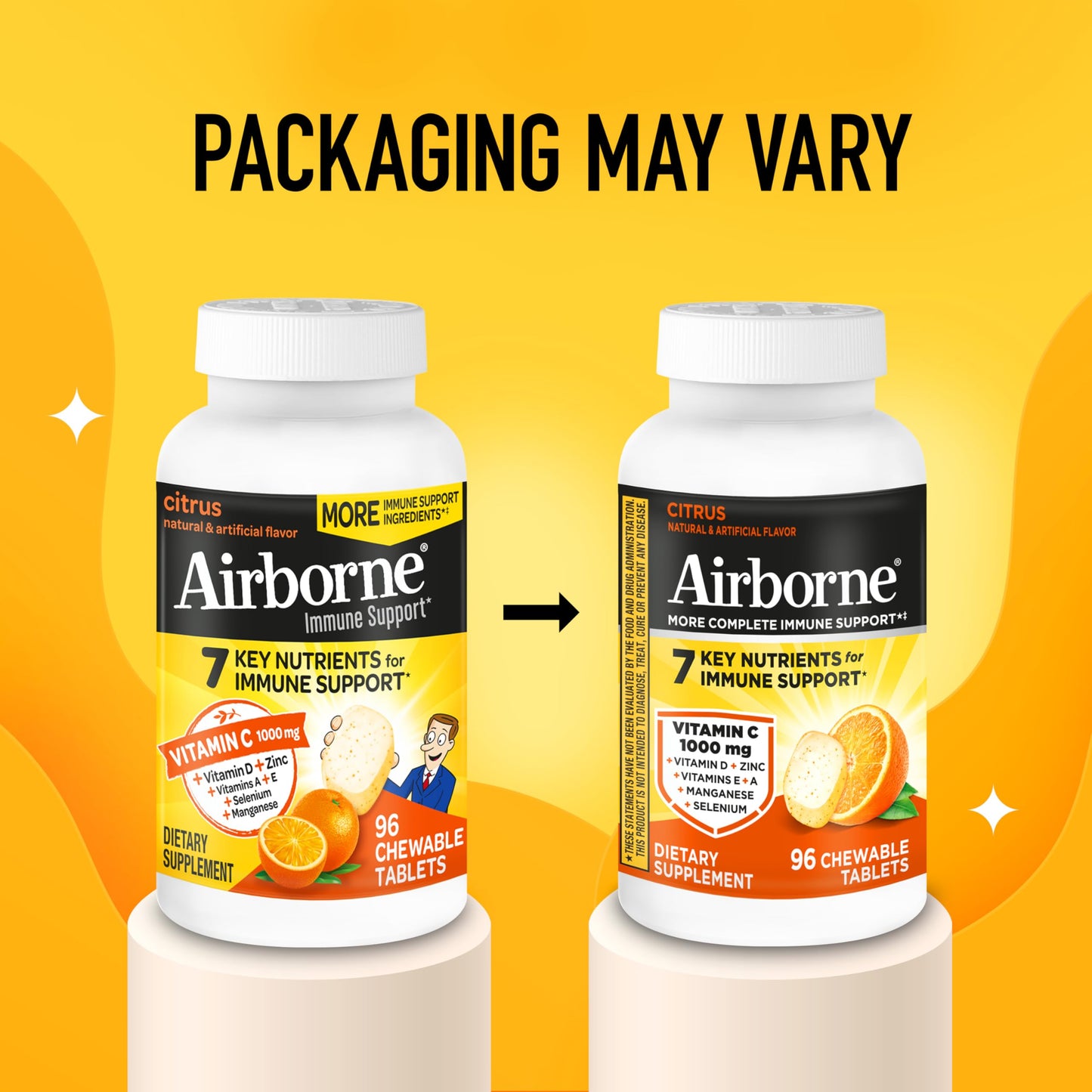 Airborne Vitamin C 1000mg Citrus Chewable Tablets, 96 Count