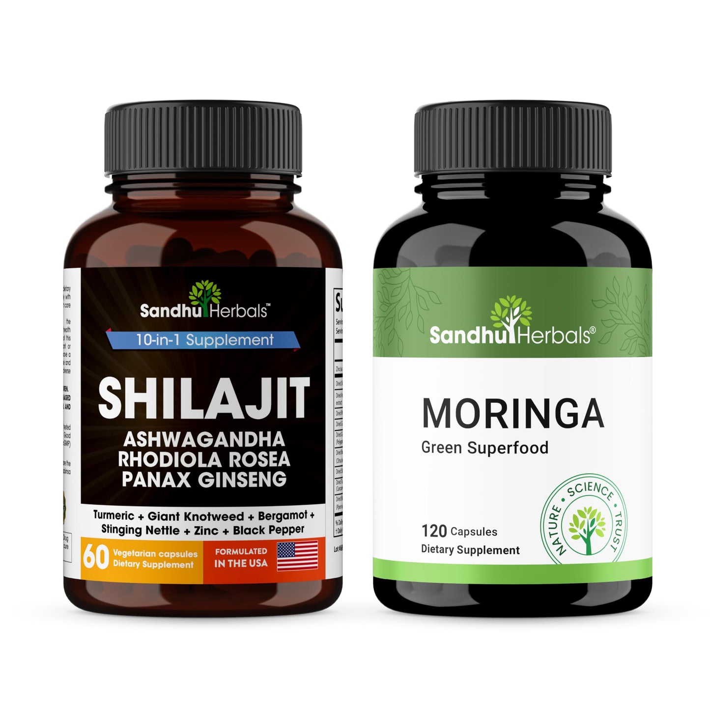 SANDHUHERBALS Shilajit Bundle with Moringa Capsules 180