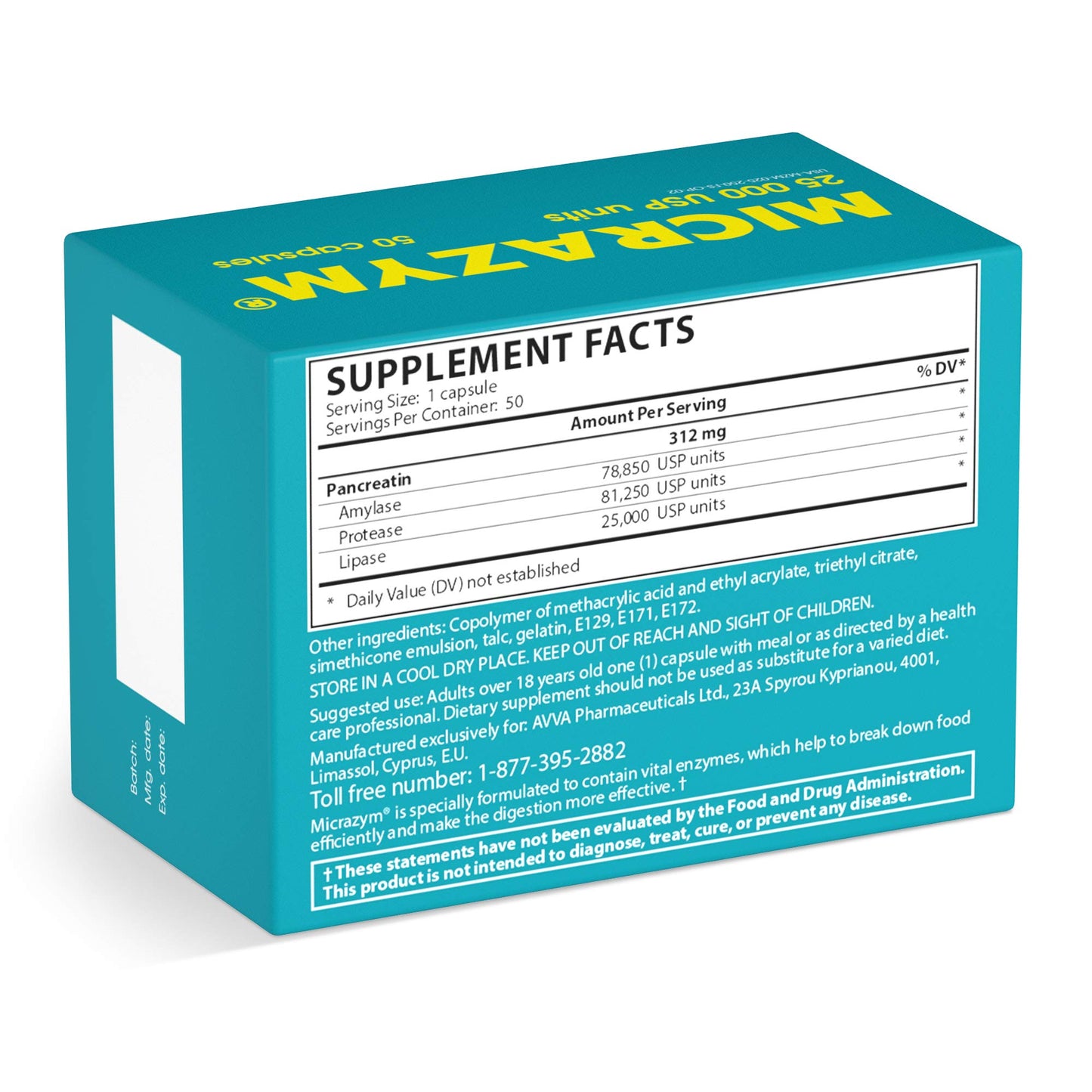 Micrazym AVVA Pharma Pancreatic Enzymes Capsules, 50 Count