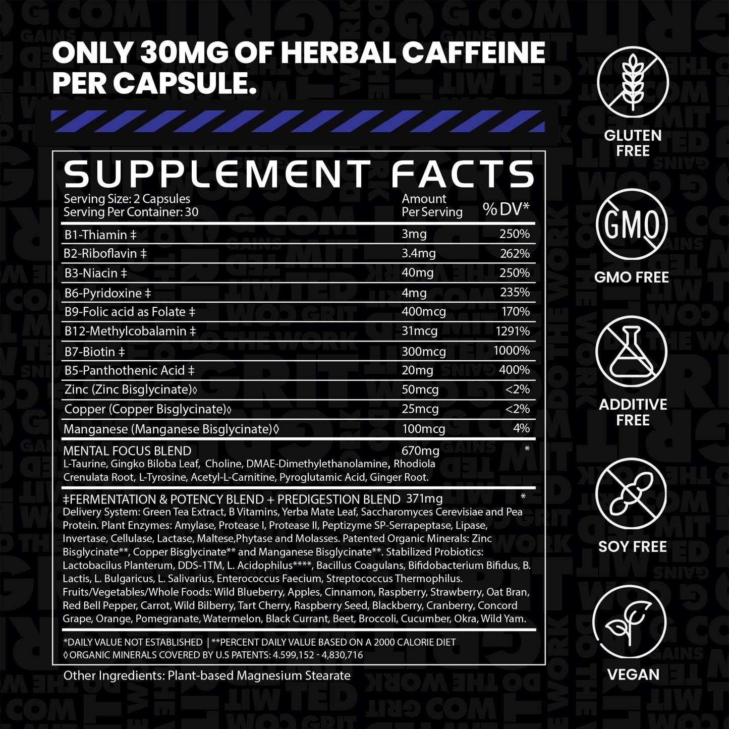 GAINS IN BULK Elevated Nootropic Herbal Energy Supplements with Ginkgo Biloba, B Vitamins, DMAE, Clean Energy & Focus, Vegan, Supports Digestive Health & Cognitive Brain Health, 90 Capsules