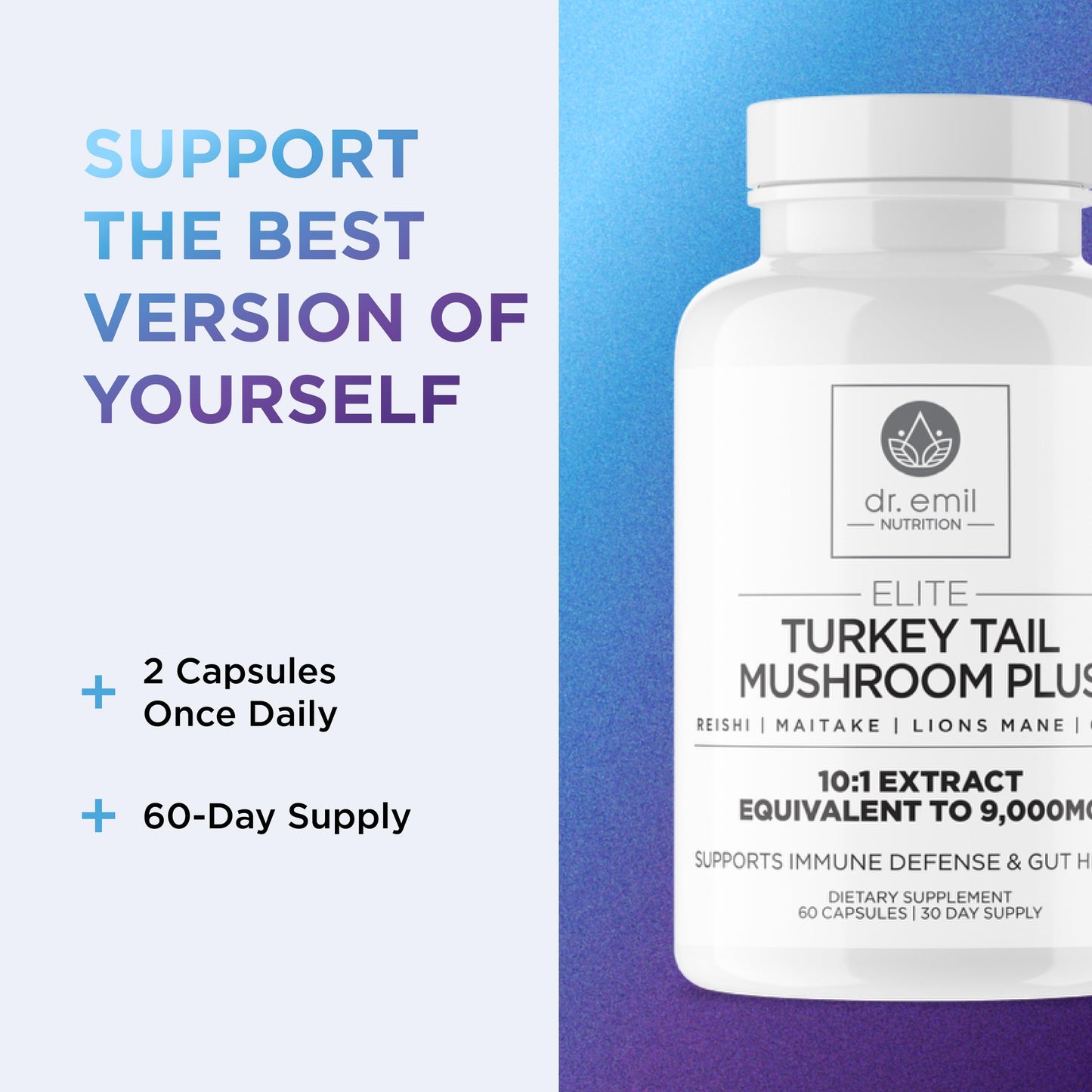 DR. EMIL NUTRITION Mushroom Supplement Elite Turkey Tail Mushroom Plus Capsule 2-Pack