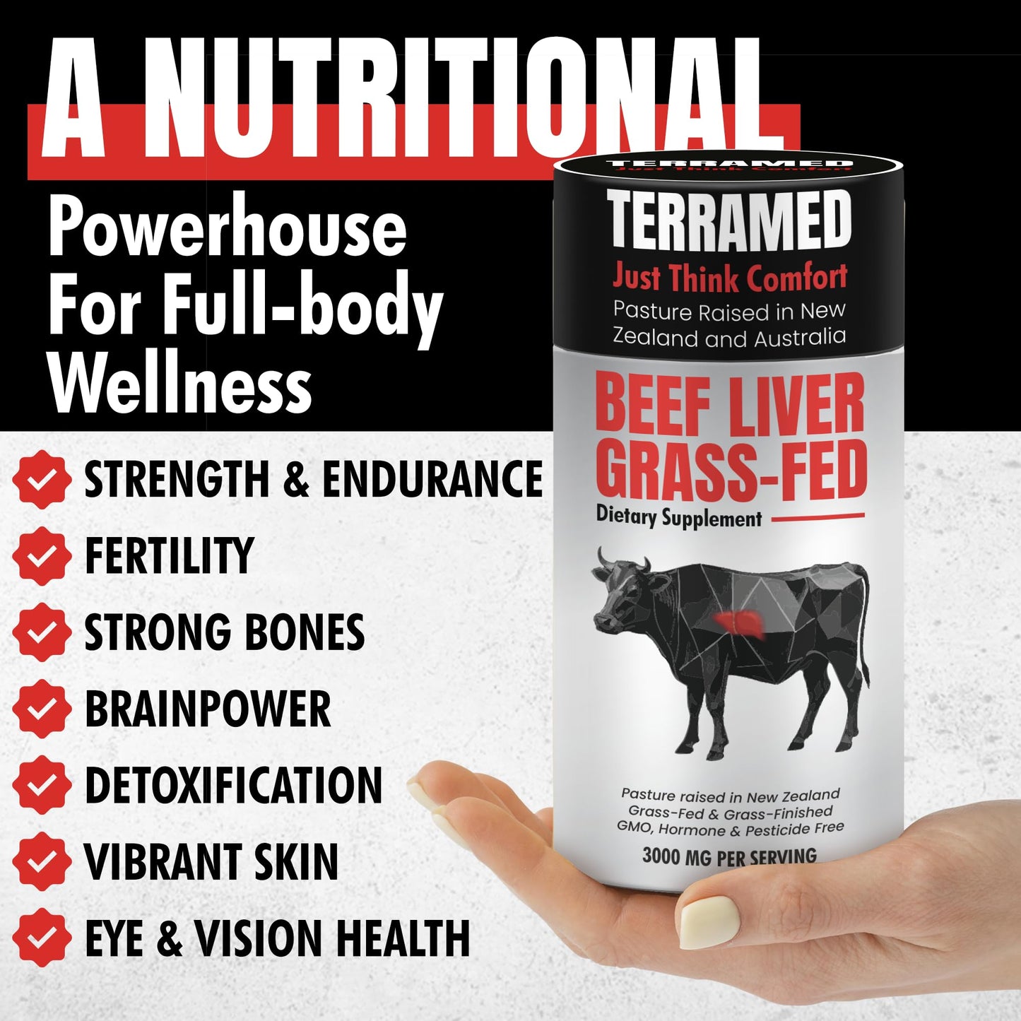Terramed Just Think Comfort Beef Liver Supplement Gummies, 60 Count