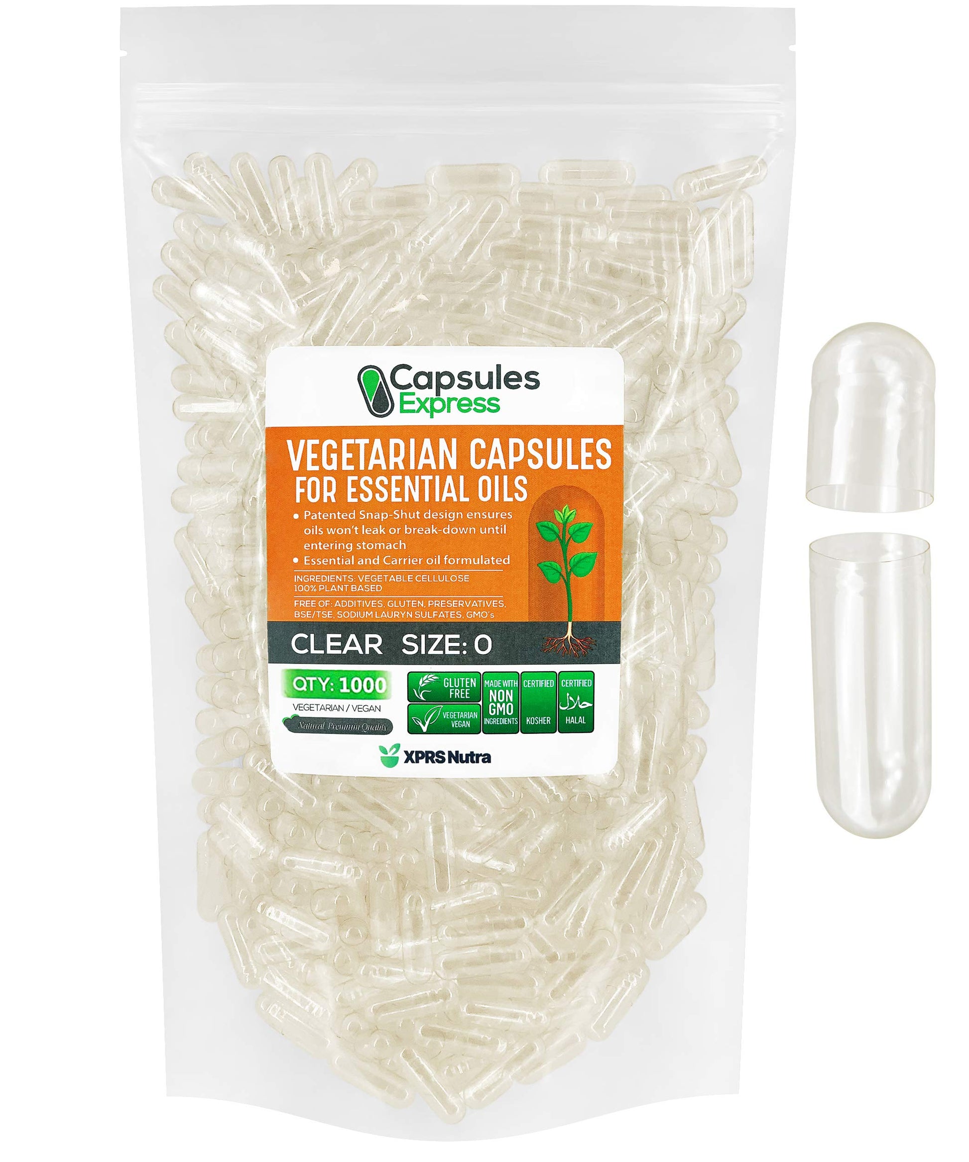 XPRS Nutra Size 0 Empty Vegan Capsules Capsule 1000 Count